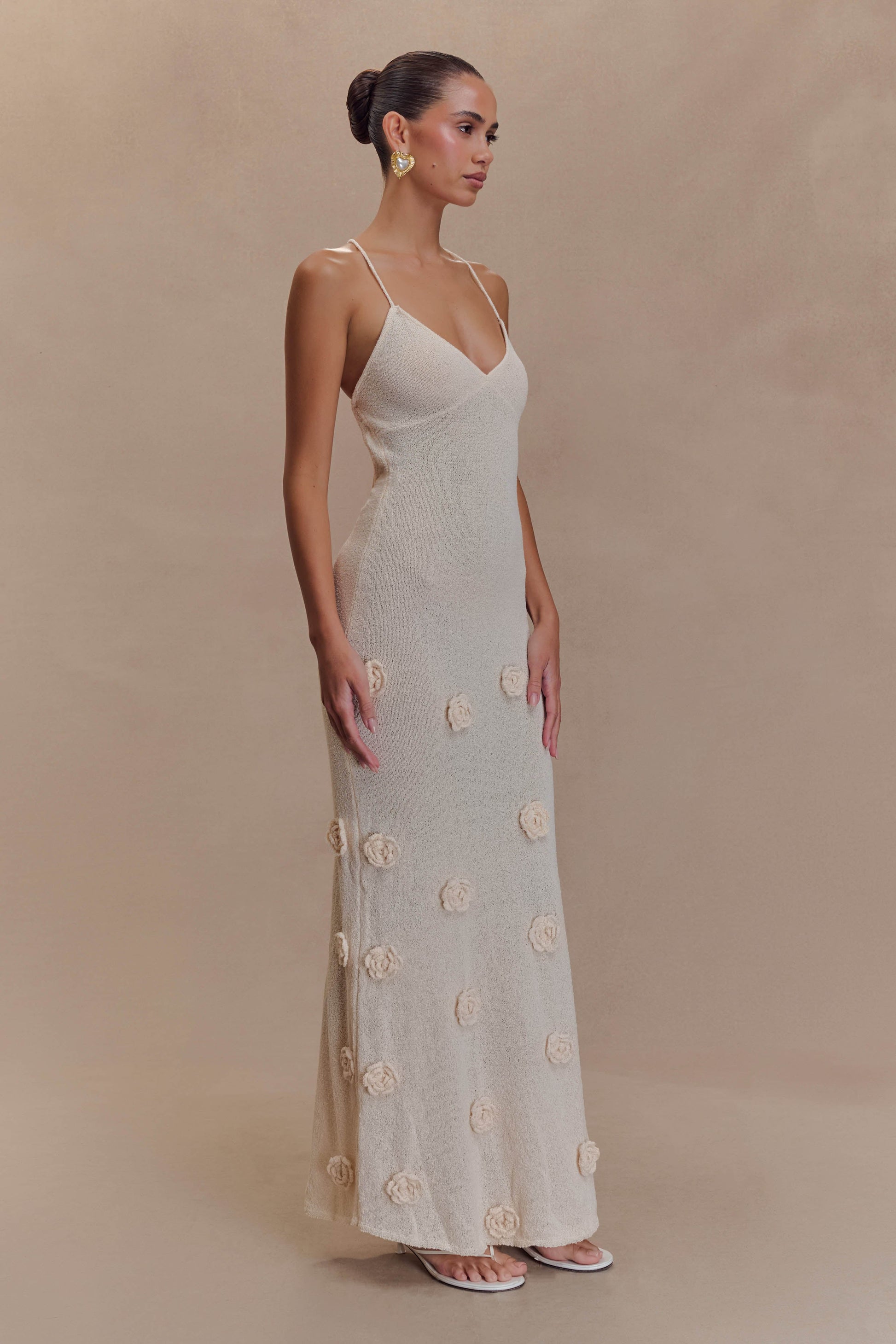 Suki Knit Maxi Dress With Flowers - Nude #5