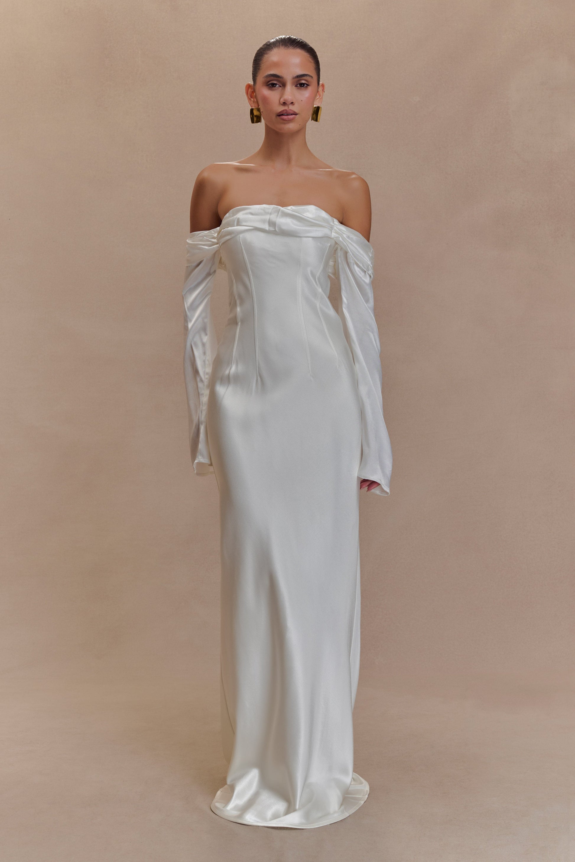 Giselle Off Shoulder Cowl Neck Maxi Dress - White #5