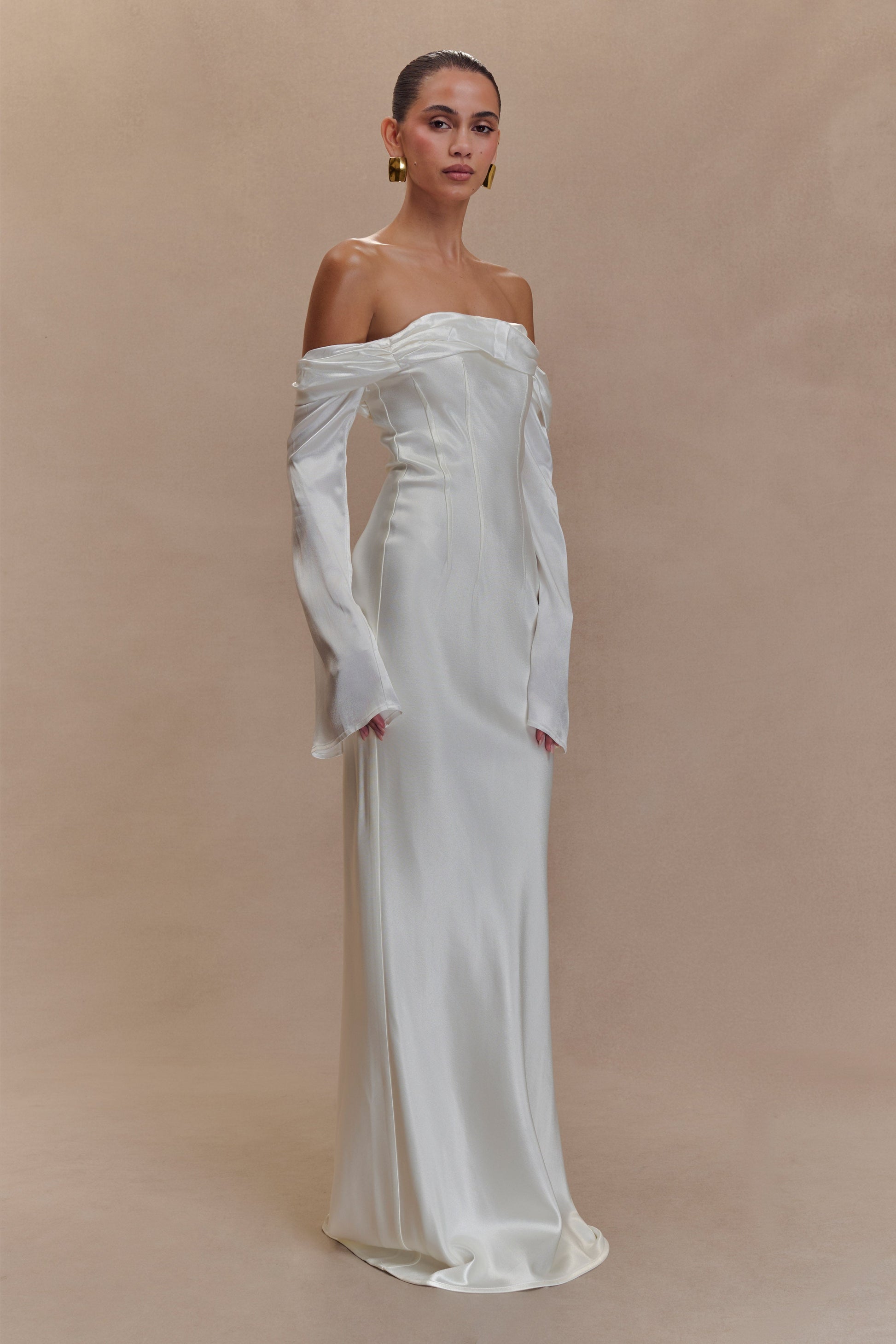 Giselle Off Shoulder Cowl Neck Maxi Dress - White #4