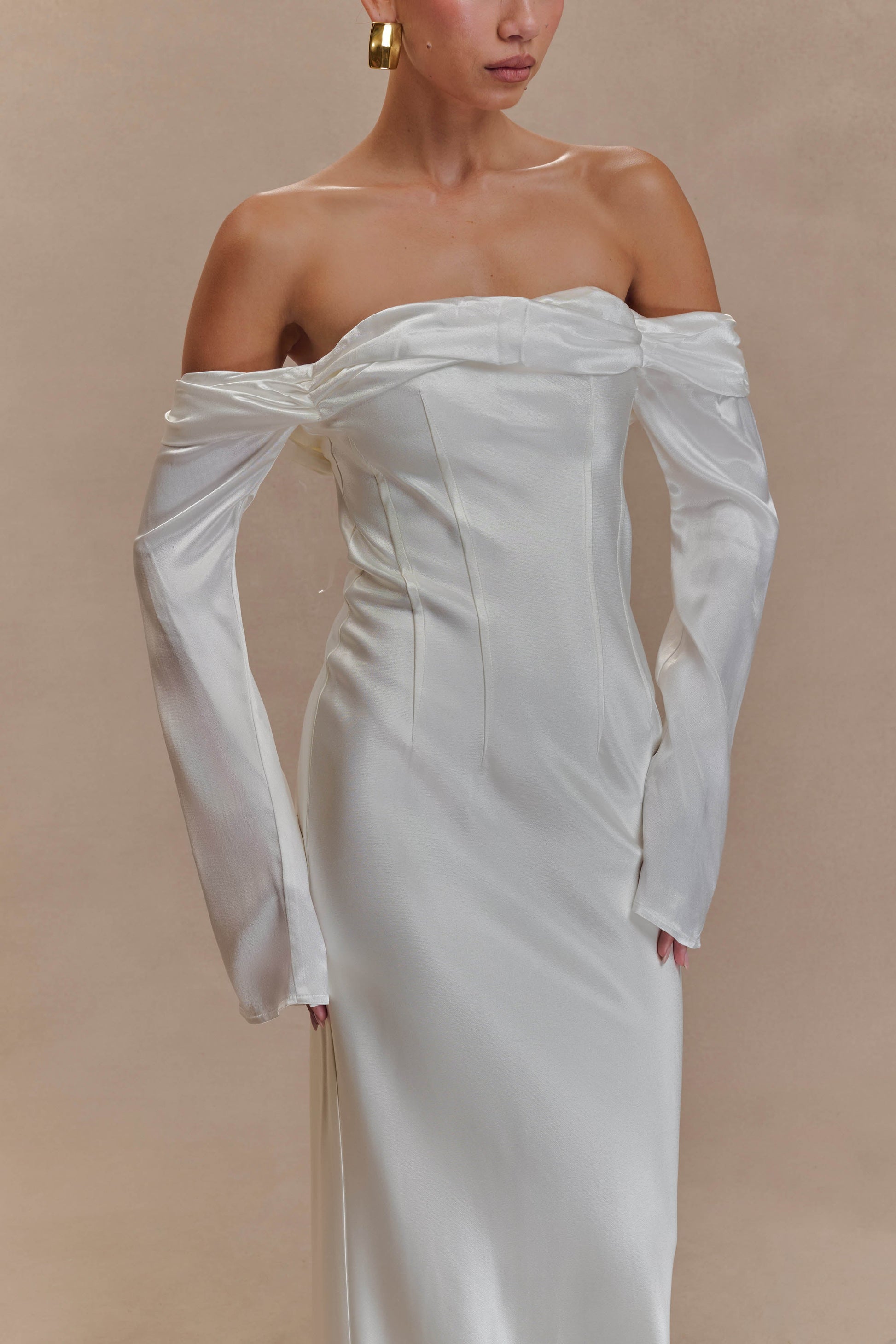 Giselle Off Shoulder Cowl Neck Maxi Dress - White #3