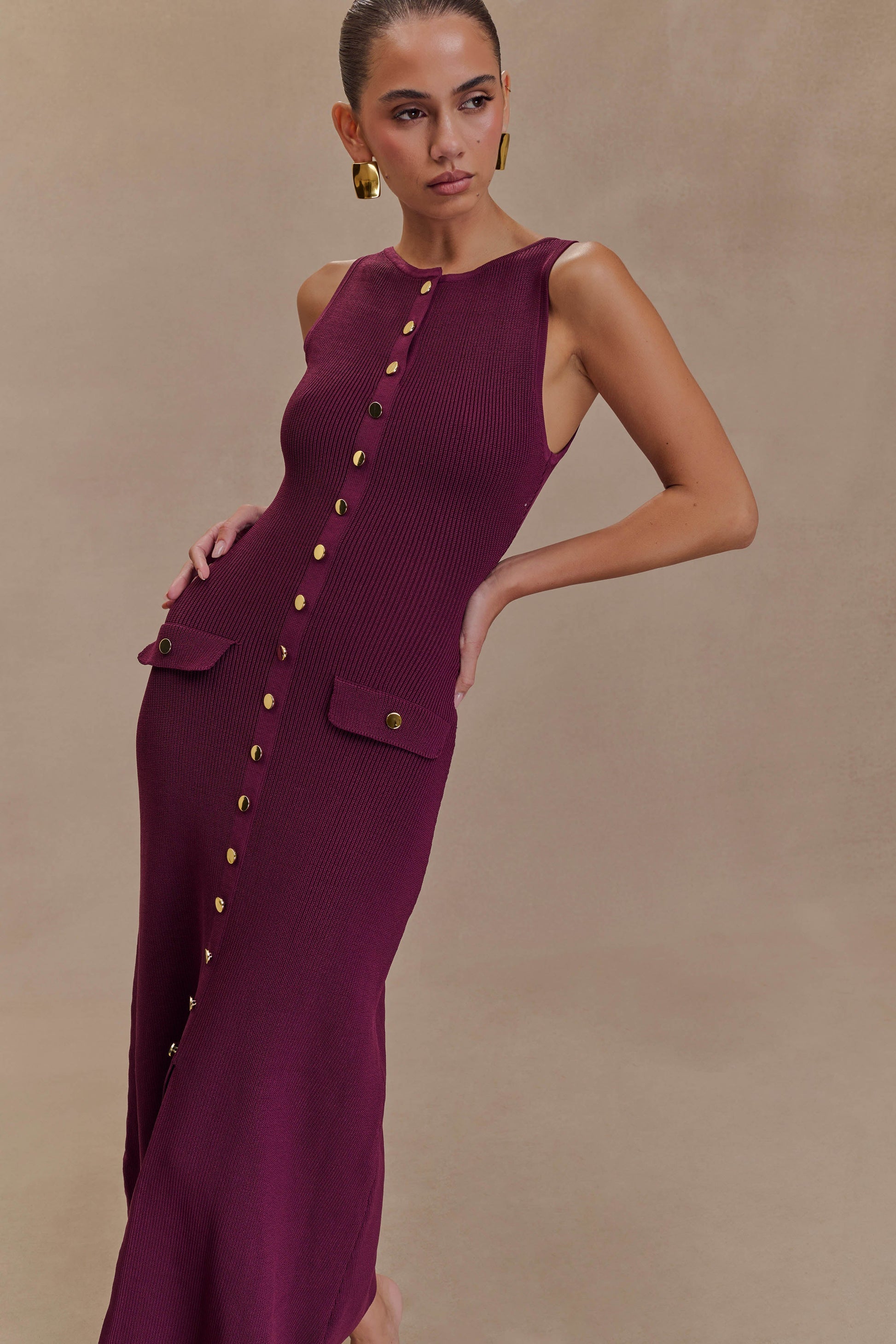 Sawyer Sleeveless Buttoned Maxi Dress - Plum #4
