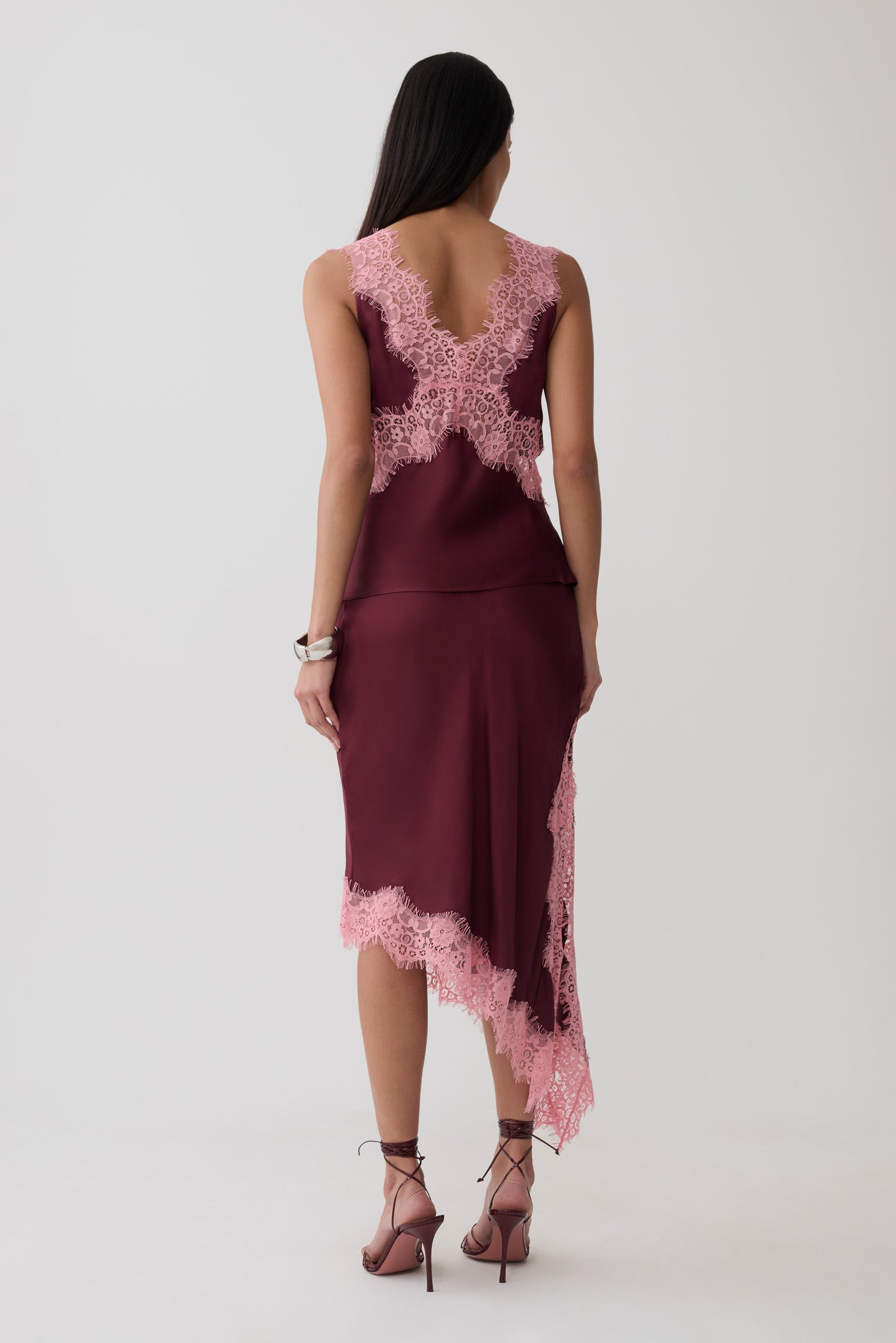 Amber Satin And Lace Camisole - Burgundy