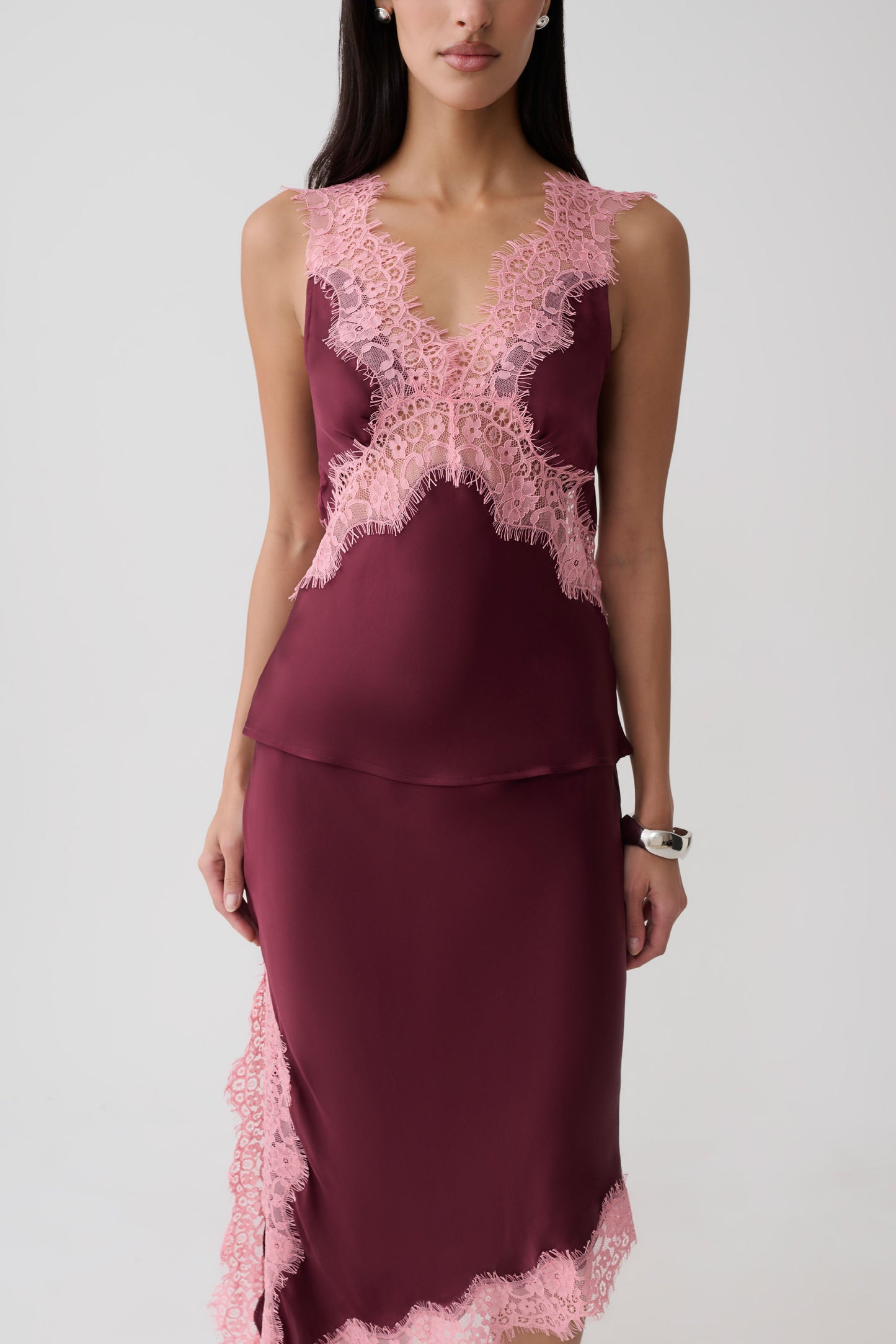 Amber Satin And Lace Camisole - Burgundy