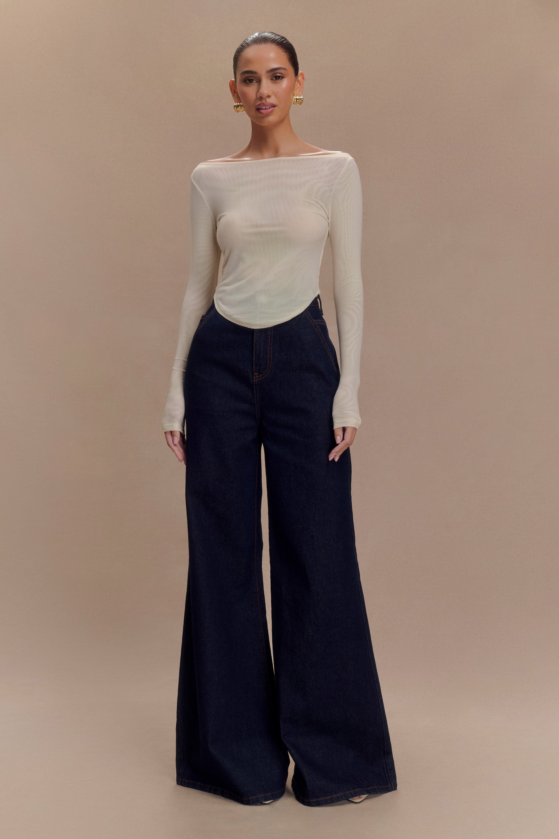 Jen Wide Leg Flare Denim Jeans - Indigo Blue #4