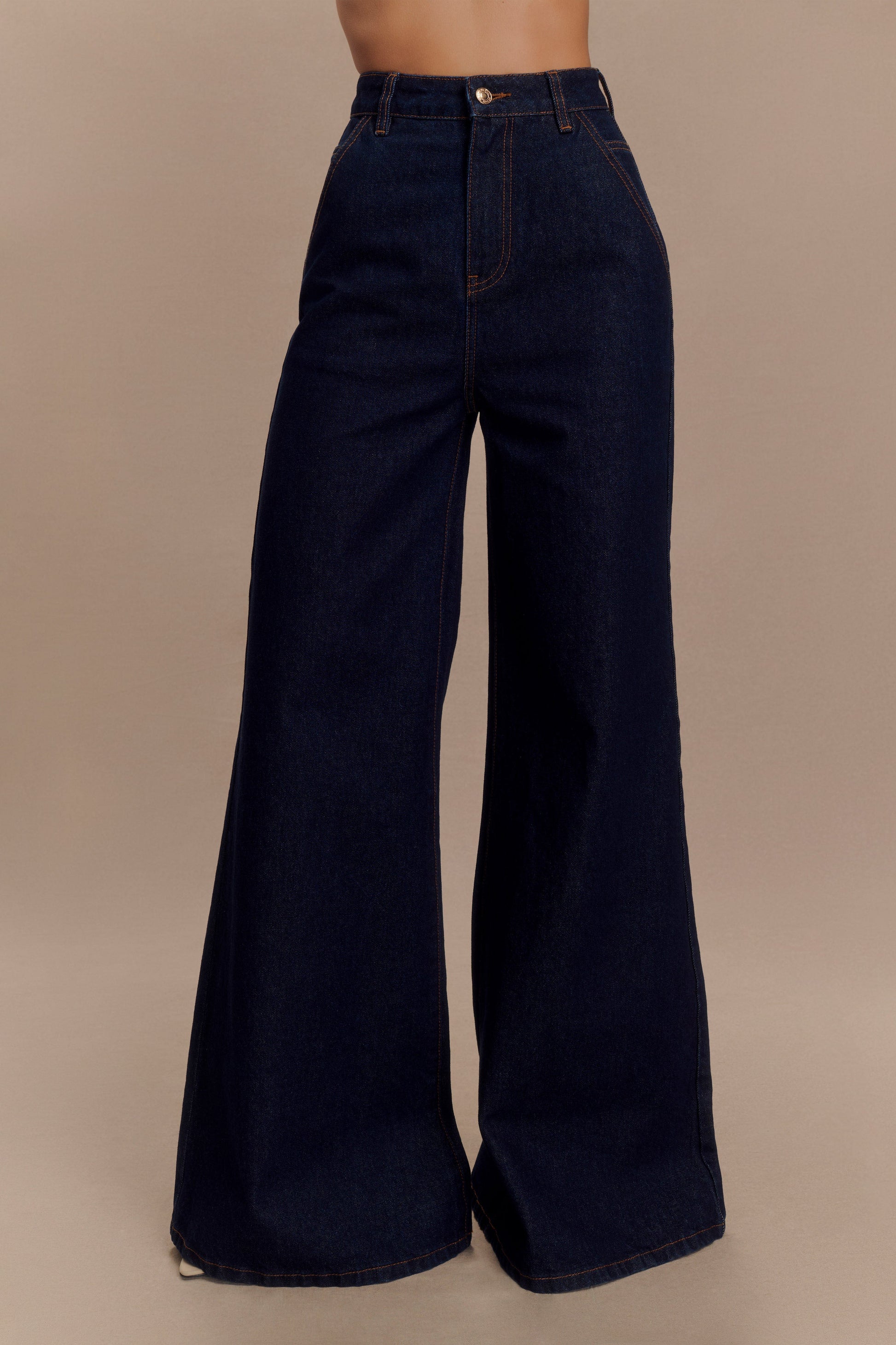 Jen Wide Leg Flare Denim Jeans - Indigo Blue #6