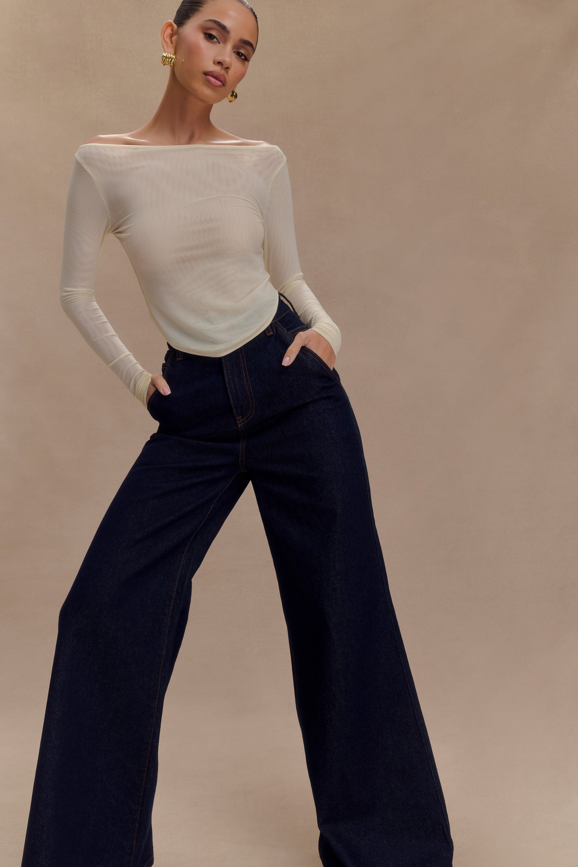 Colette Boat Neck Mesh Top - Ivory #7