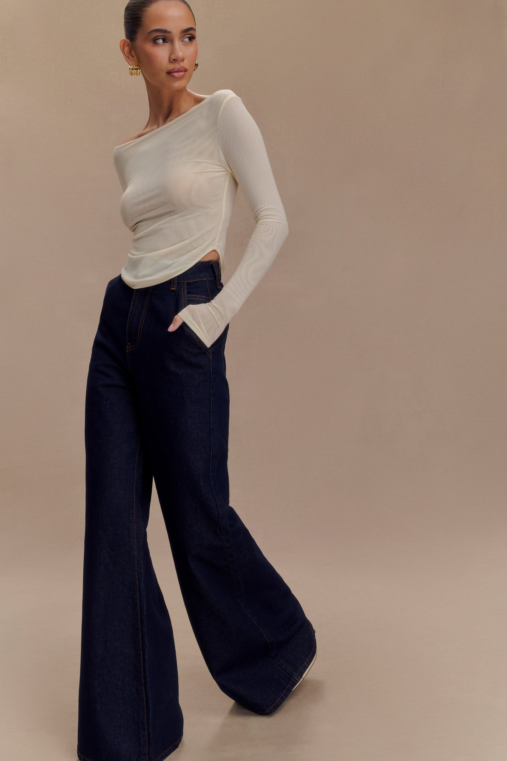 Jen Wide Leg Flare Denim Jeans - Indigo Blue #5