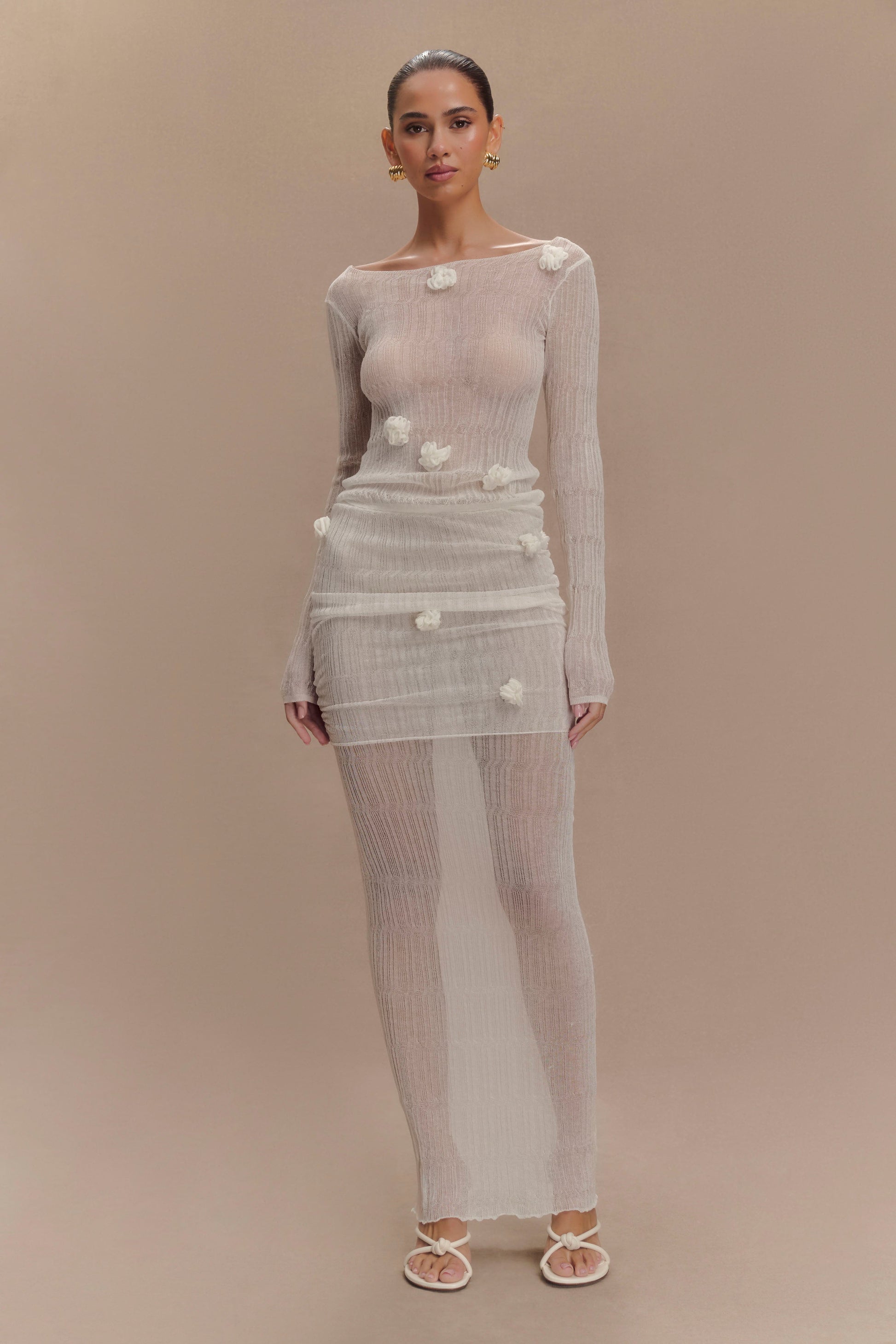 Orianna Orchid Knit Maxi Skirt - Ivory #5