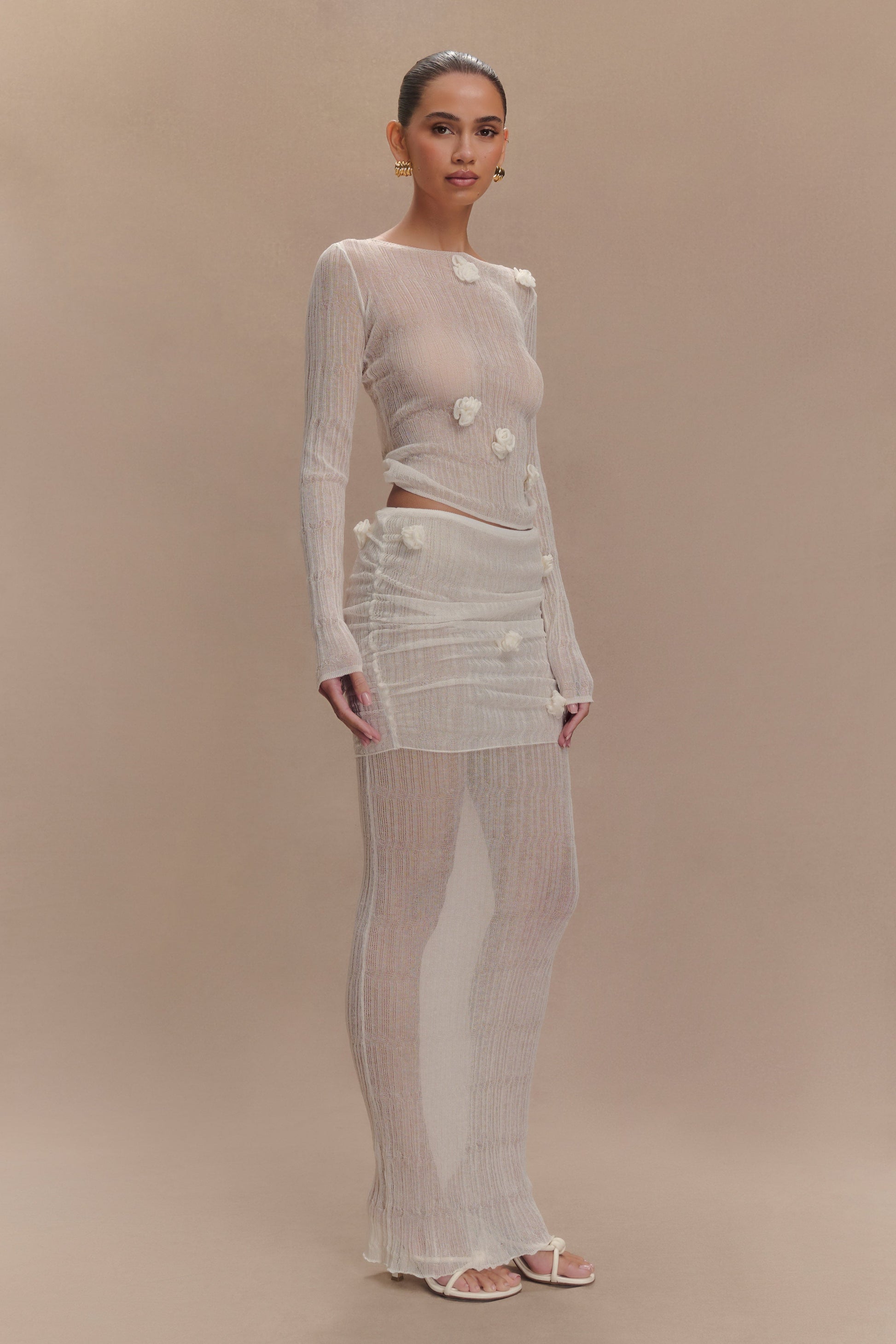 Orianna Orchid Long Sleeve Knit Top - Ivory #6