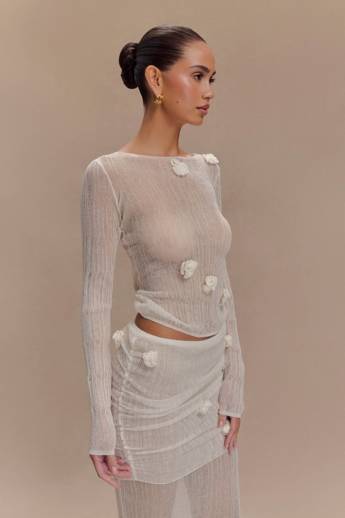 Orianna Orchid Long Sleeve Knit Top - Ivory #4
