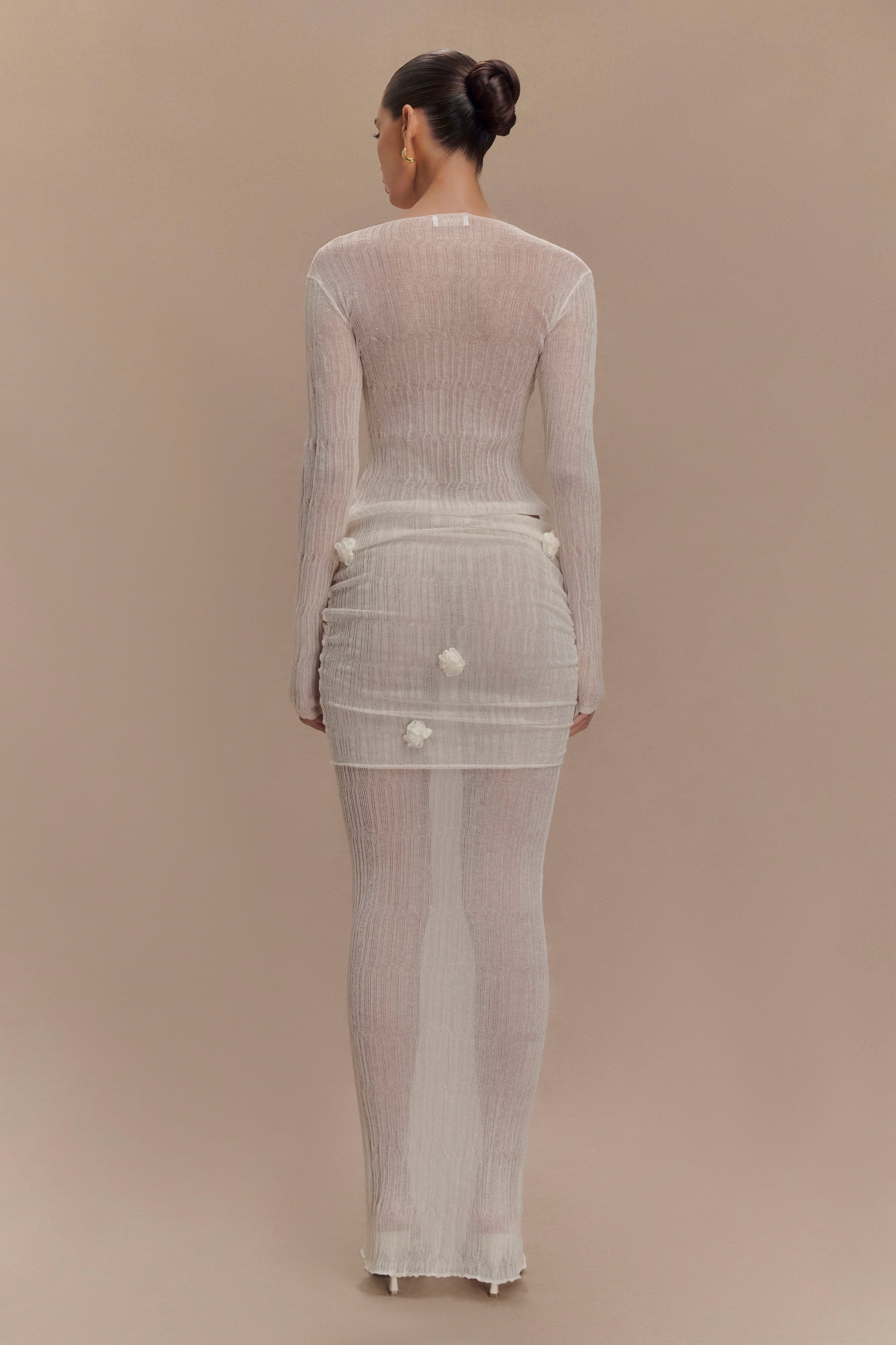 Orianna Orchid Knit Maxi Skirt - Ivory #2