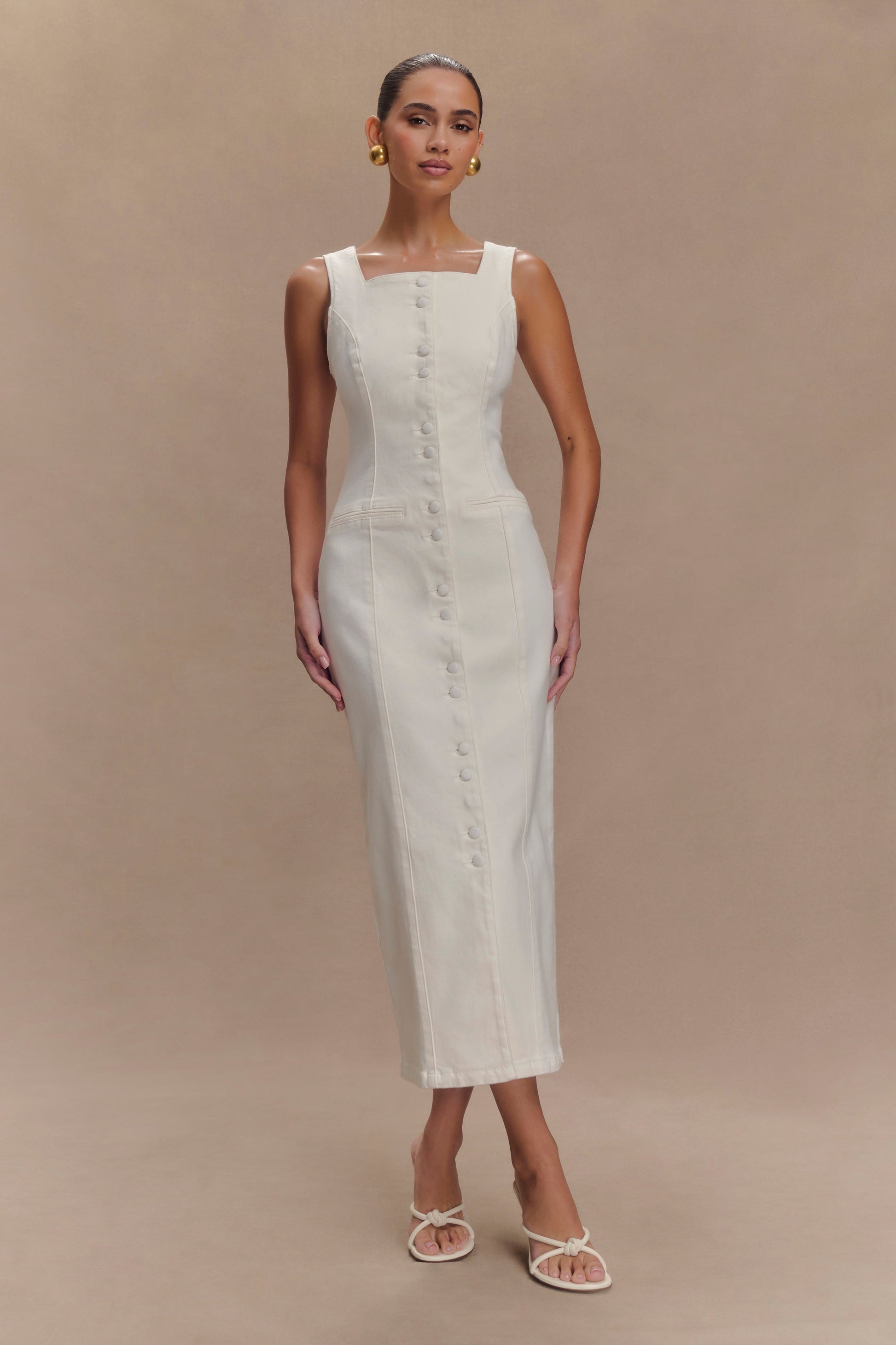 Reyna Denim Midi Dress - White #5