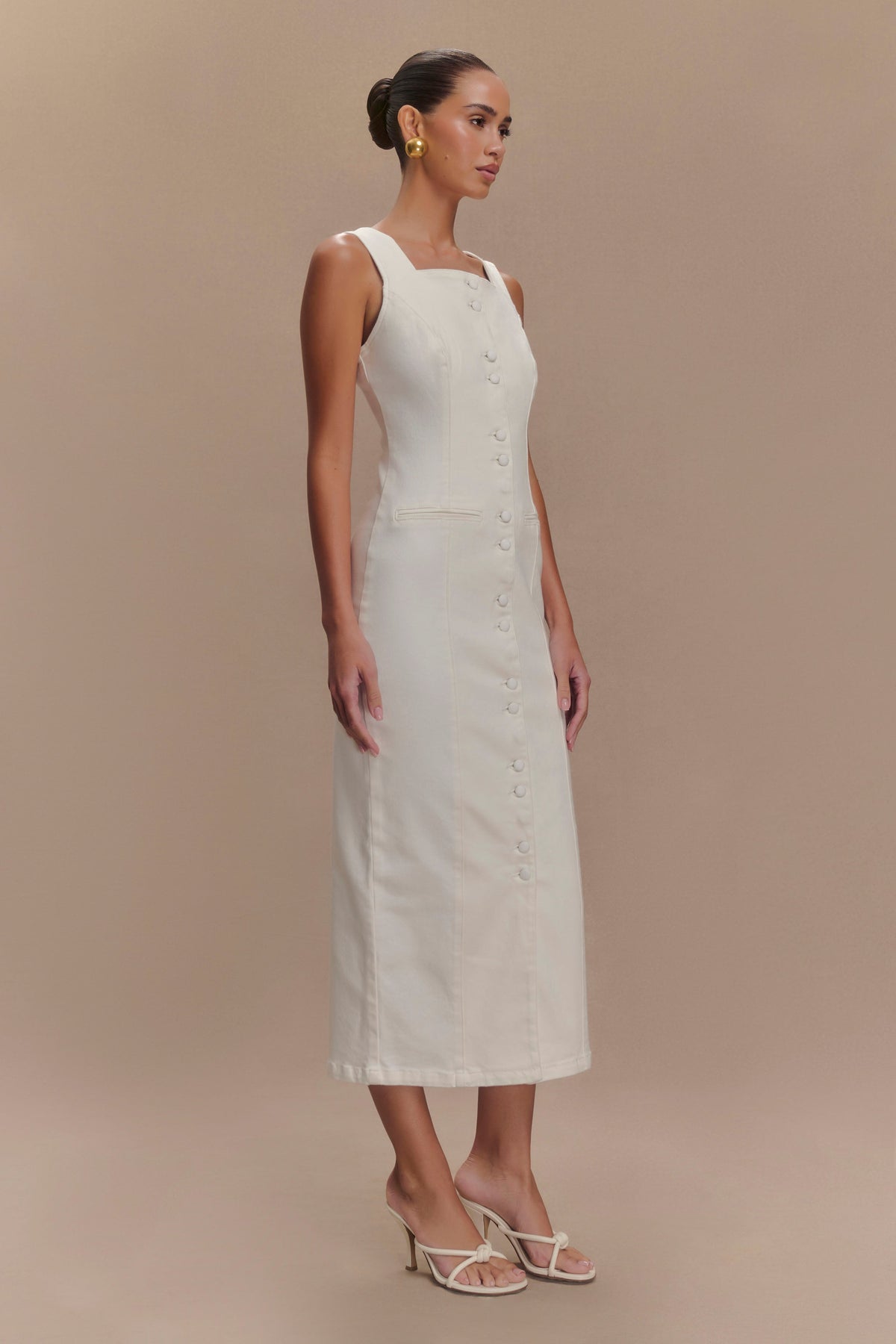 Reyna Denim Midi Dress - White #4