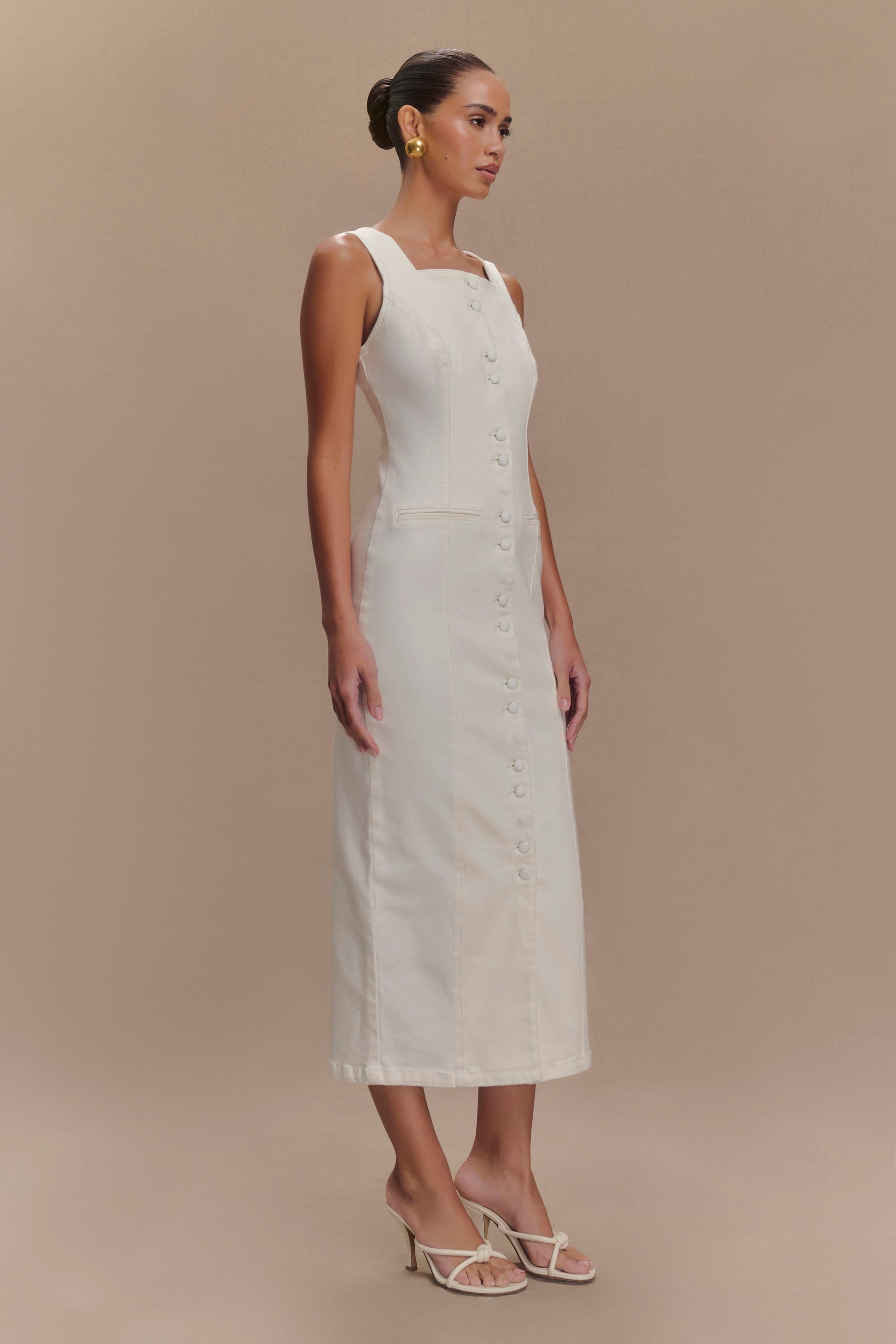 Reyna Denim Midi Dress - White #4