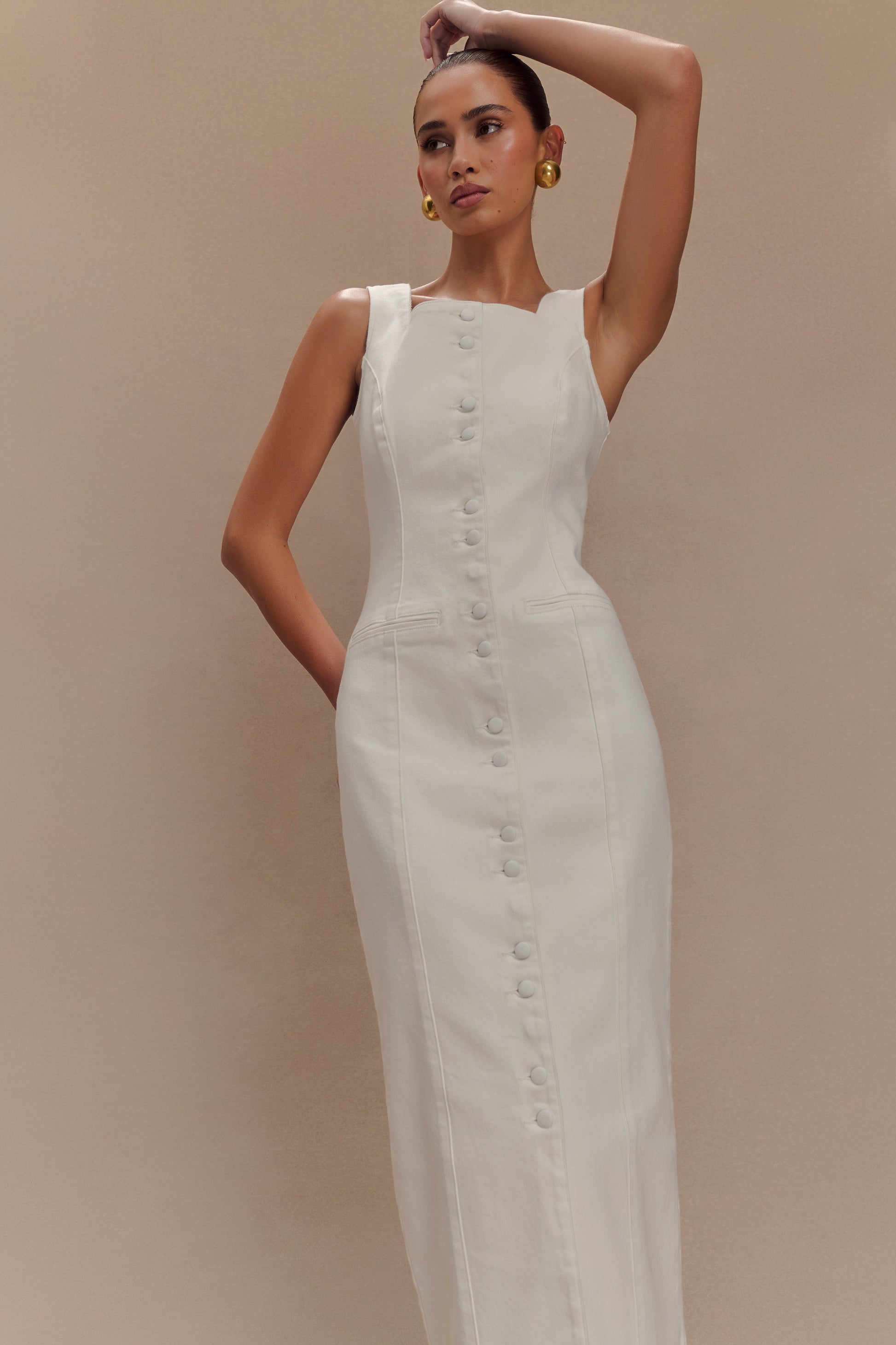 Reyna Denim Midi Dress - White #3
