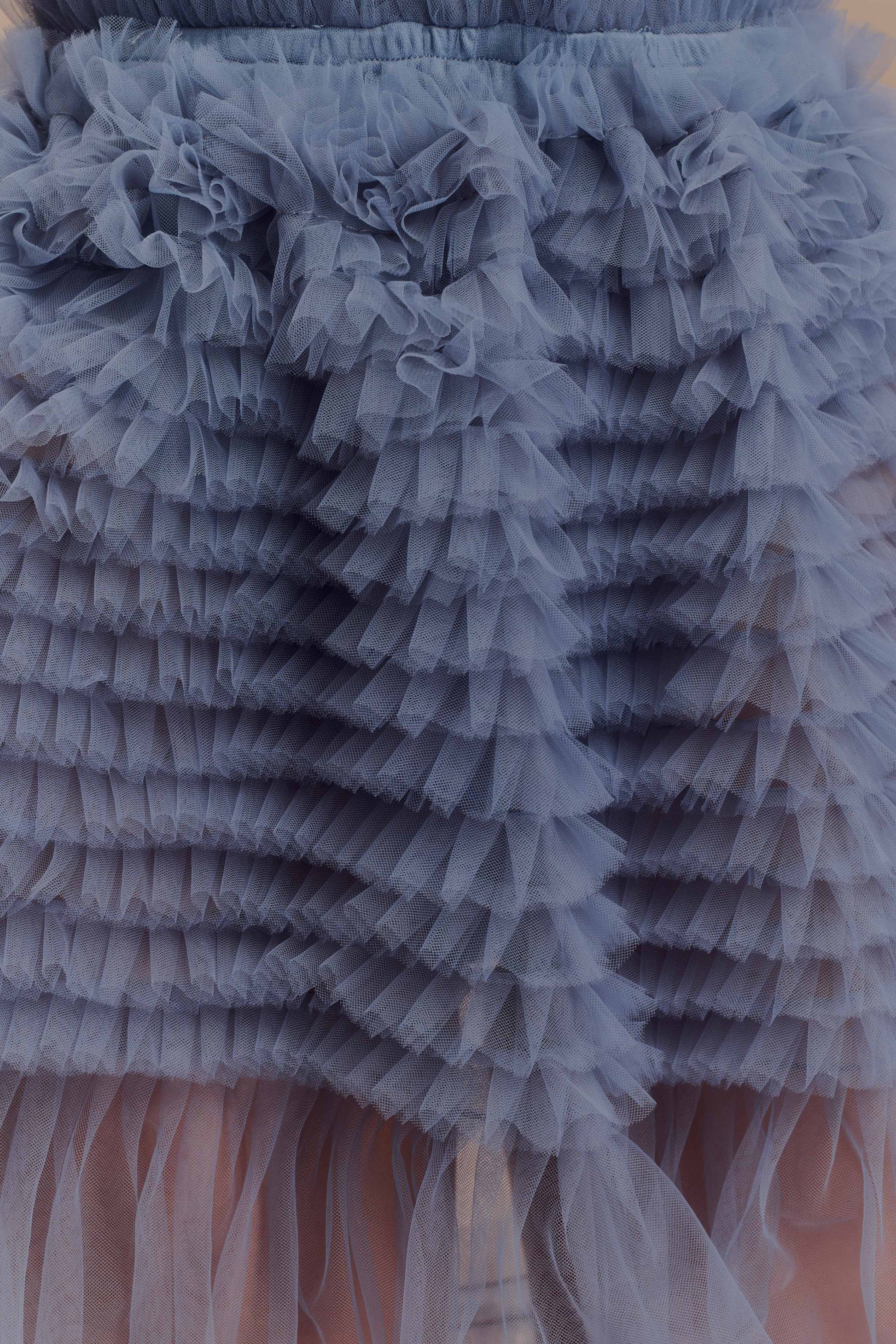 Minka Mesh Ruffle Halter Maxi Dress - Dusty Blue #7