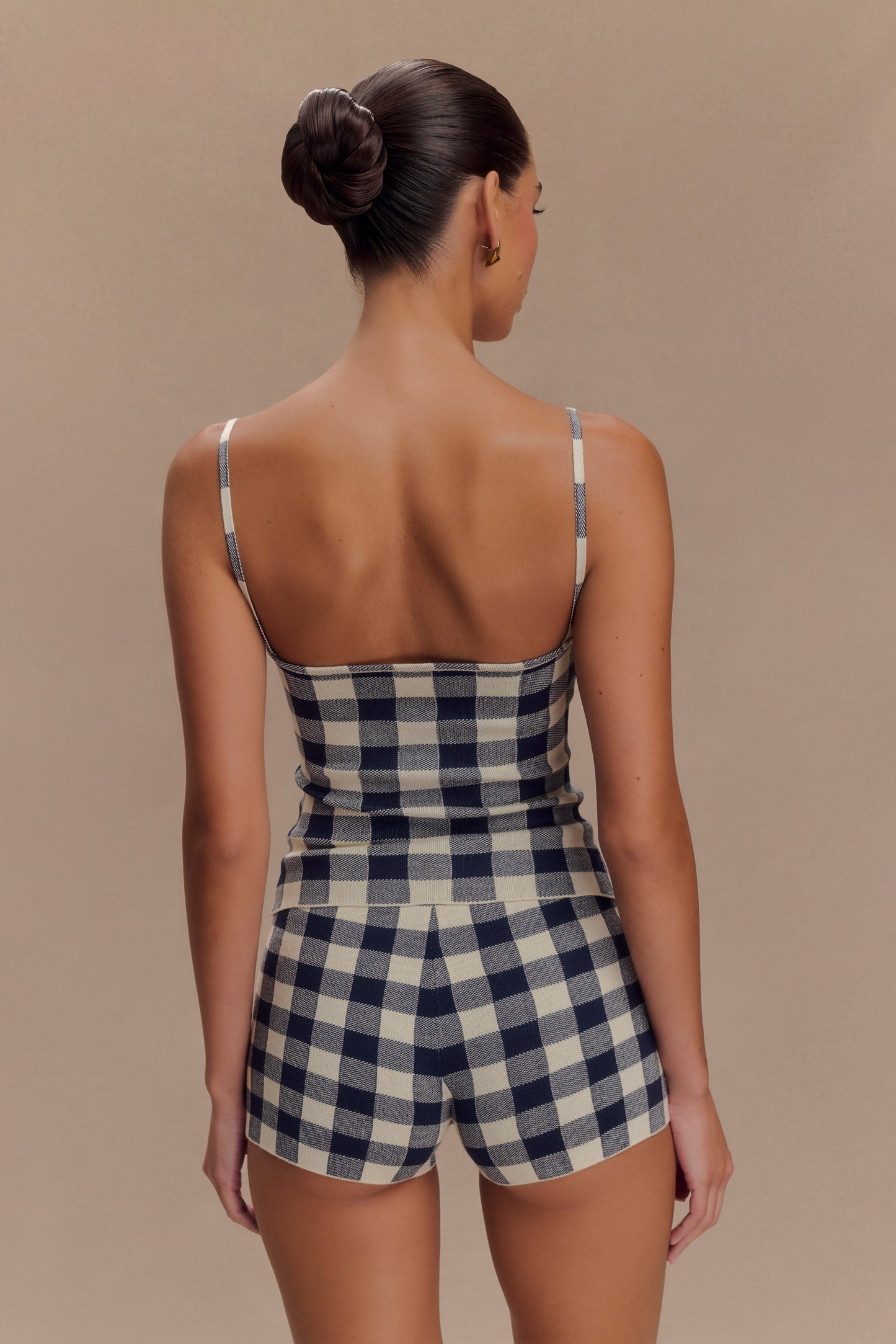 Marcie Sleeveless Knit Top - Navy Gingham