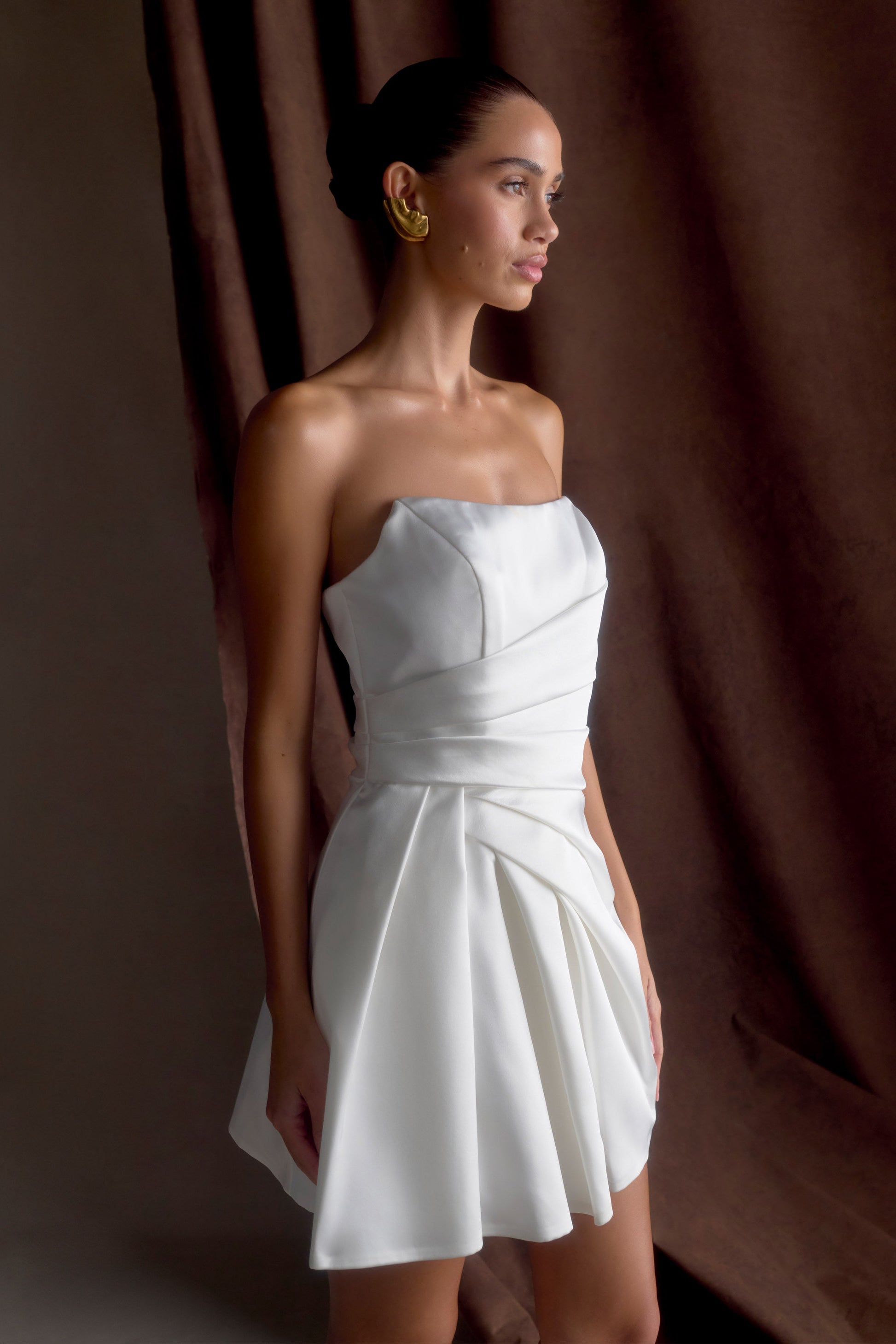 Lora Strapless Satin Mini Dress - White #4