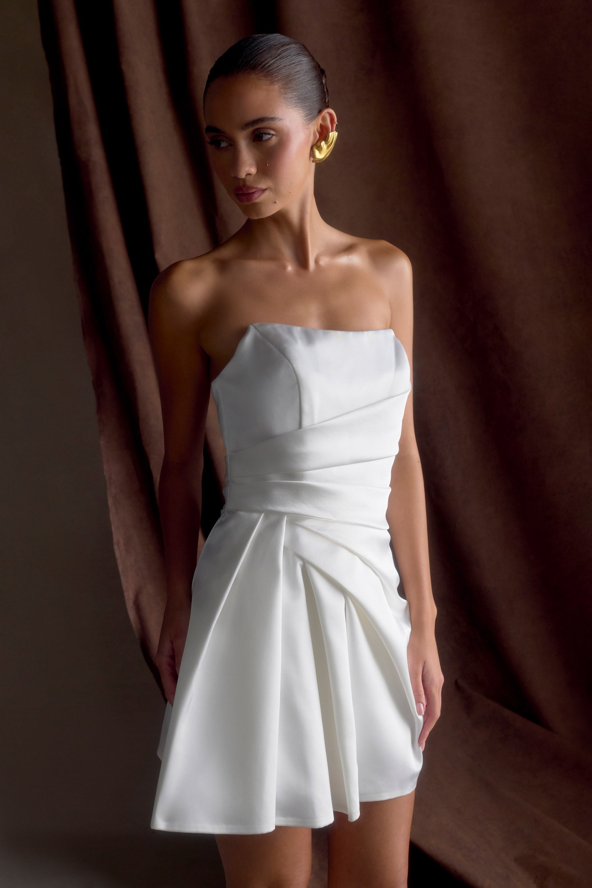 Lora Strapless Satin Mini Dress - White #7