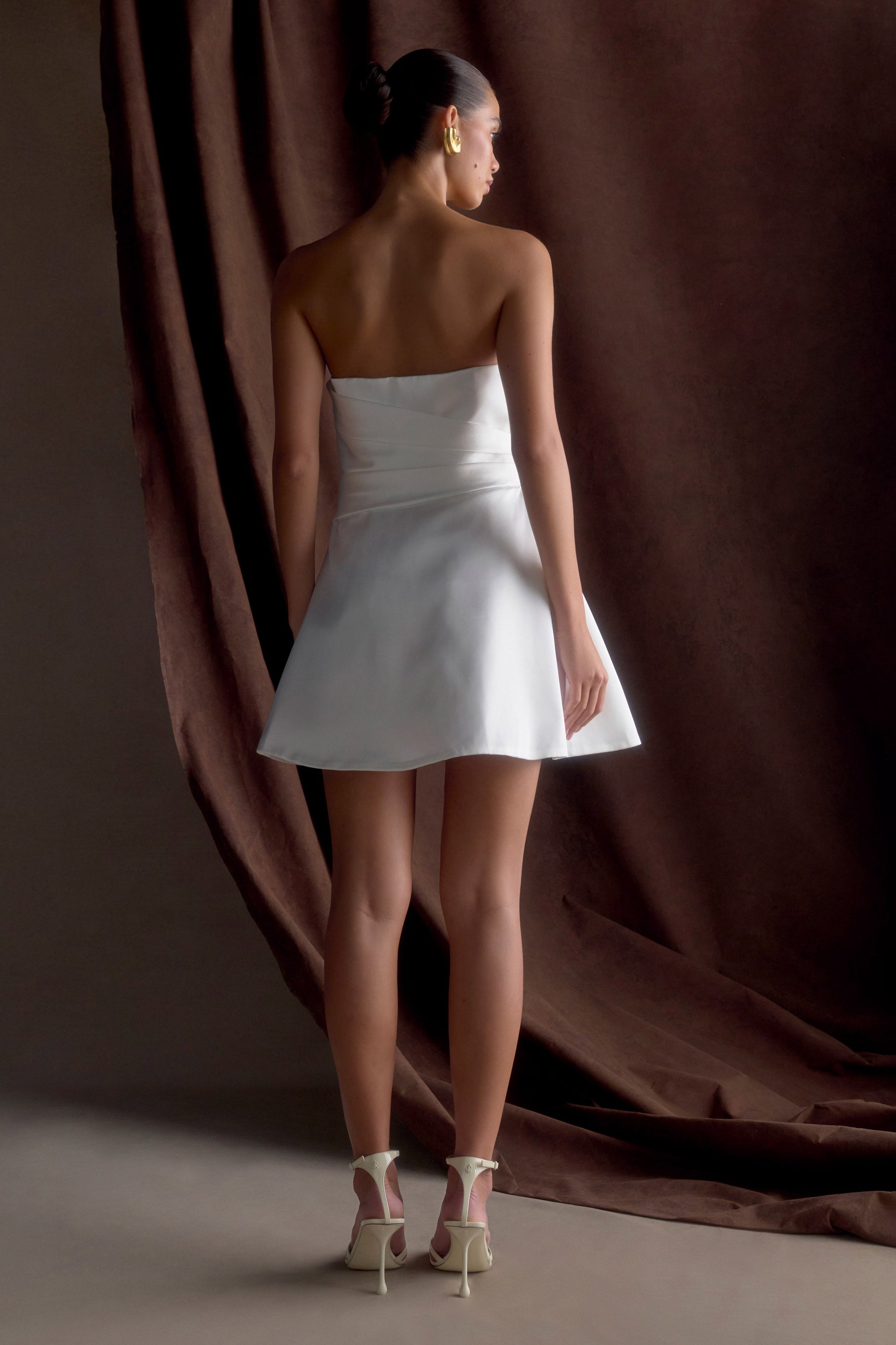 Lora Strapless Satin Mini Dress - White #3
