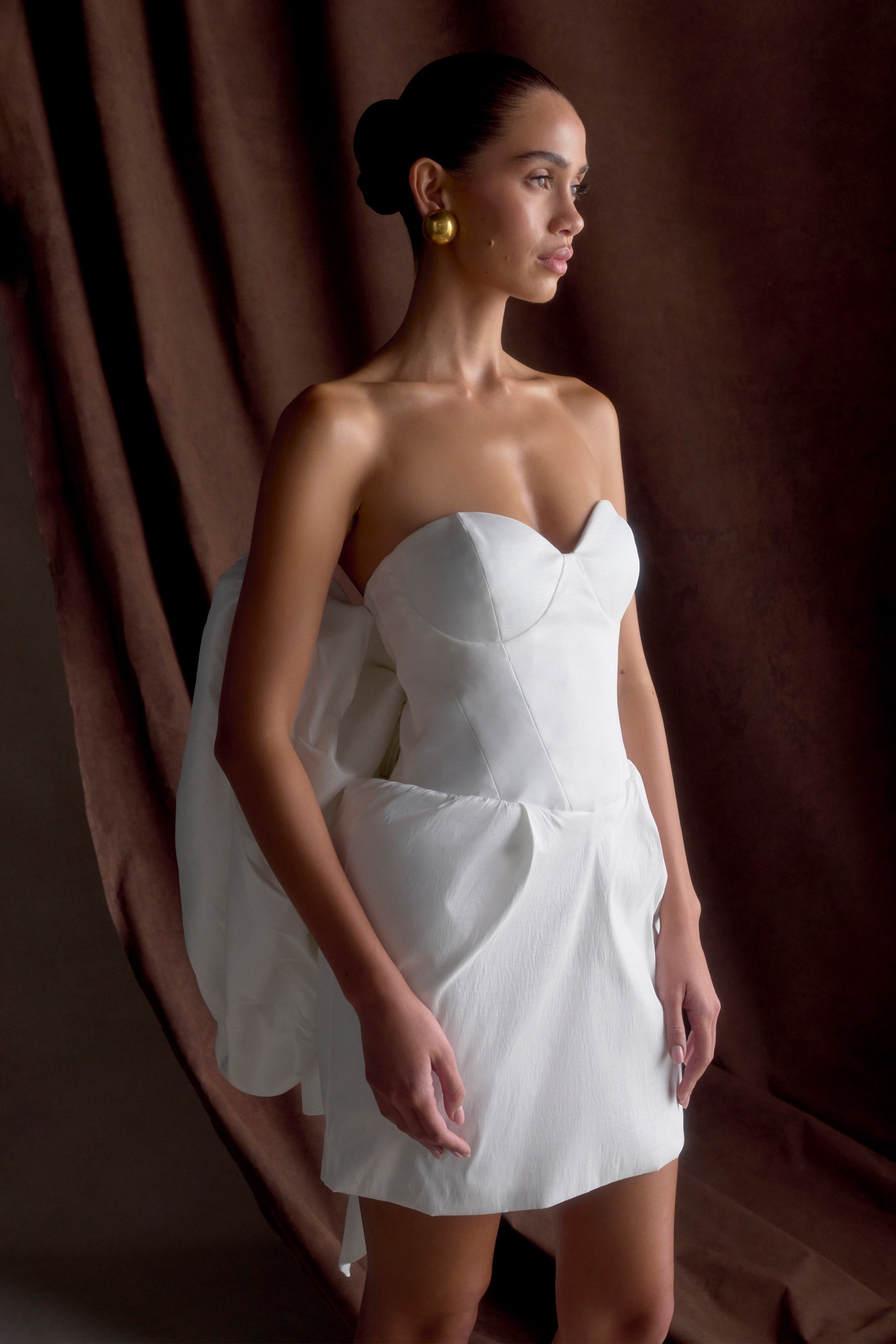 Suzette Taffeta Bow Mini Dress - White #9