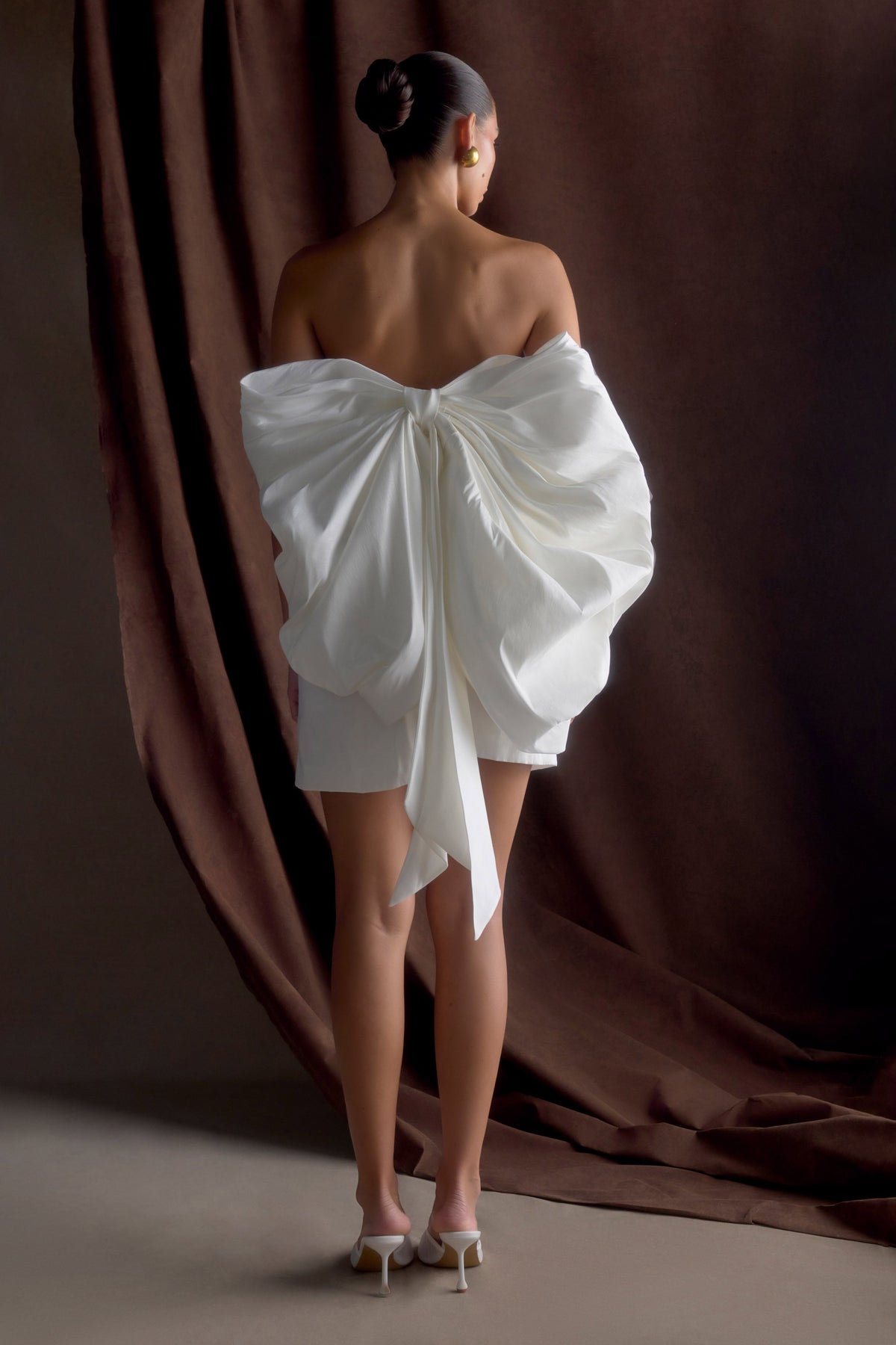 Suzette Taffeta Bow Mini Dress - White #3