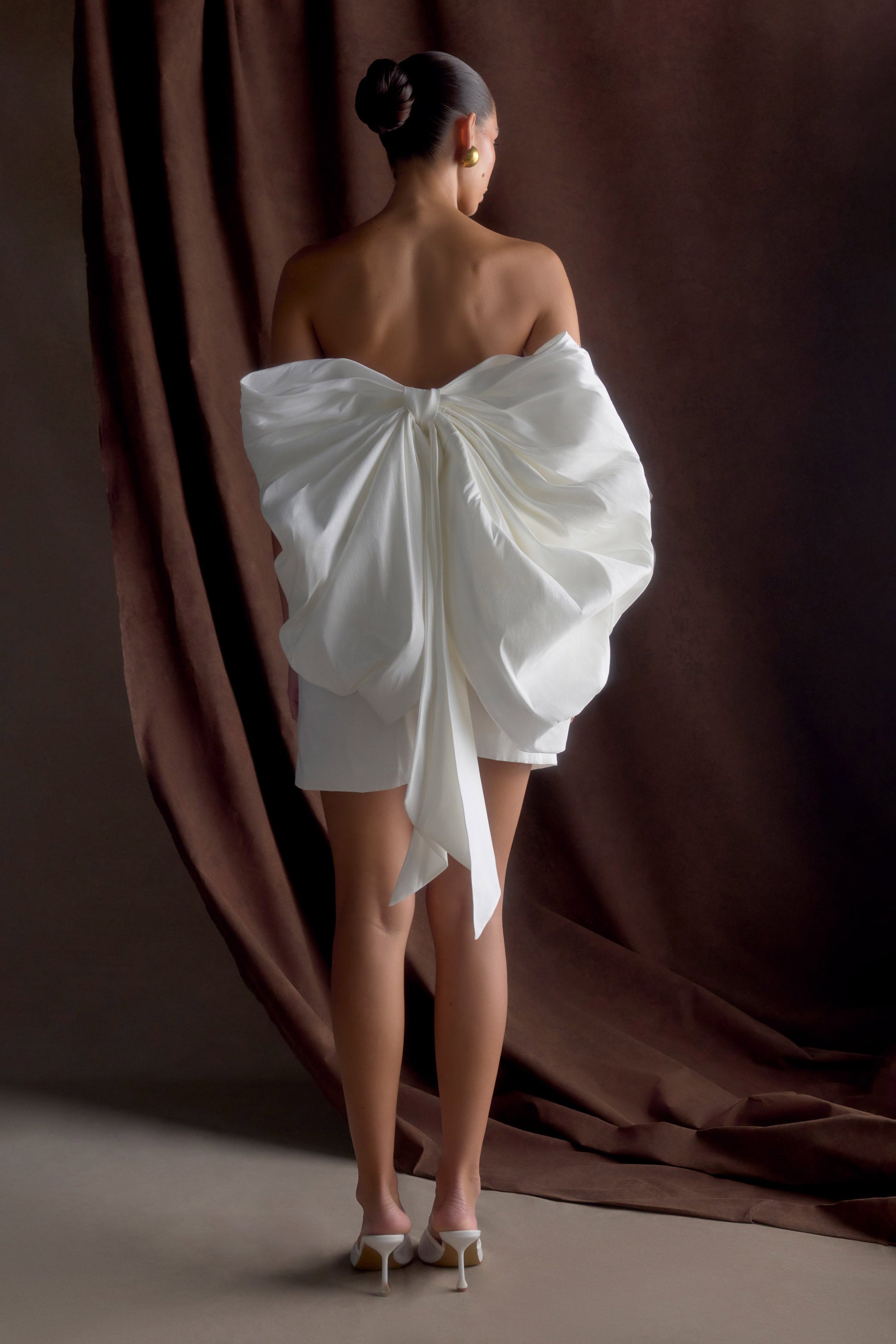 Suzette Taffeta Bow Mini Dress - White #3
