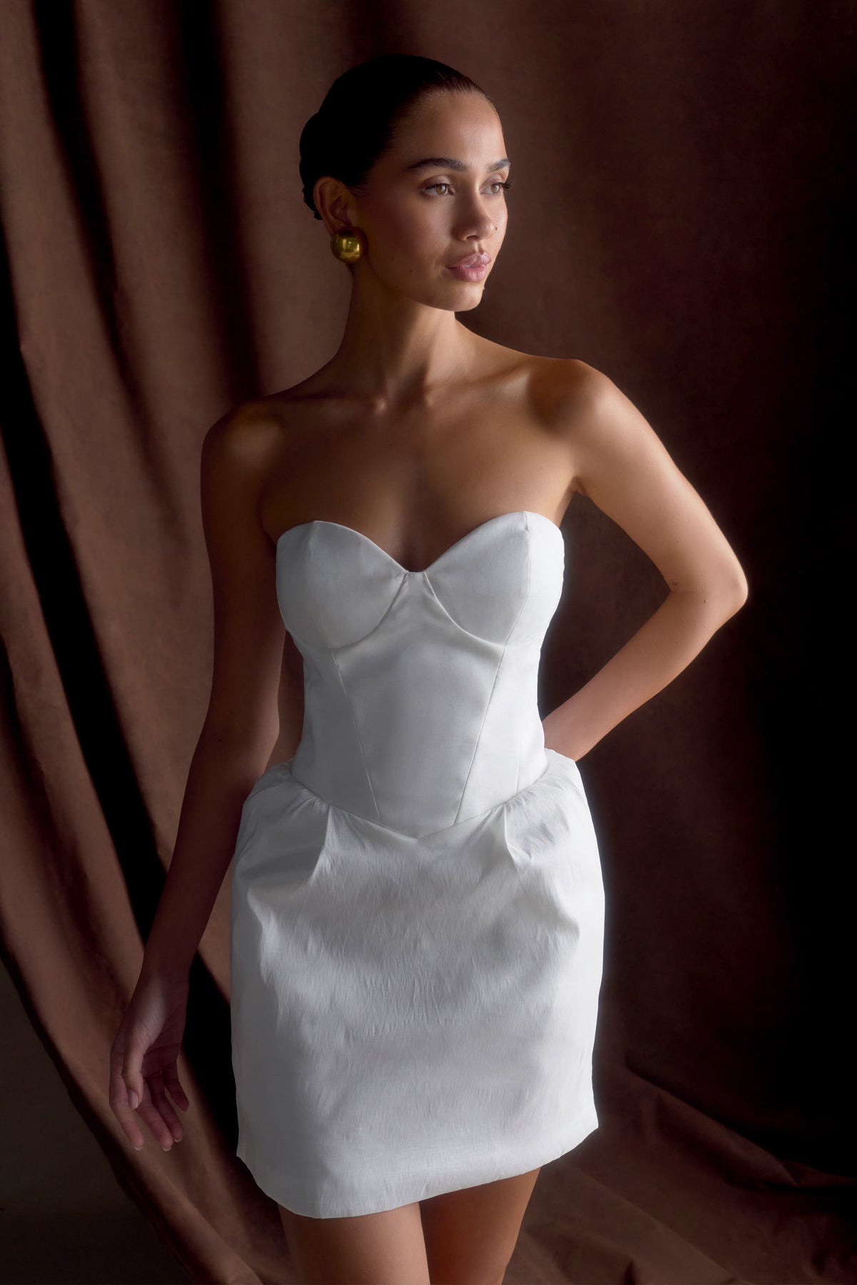 Suzette Taffeta Bow Mini Dress - White #10