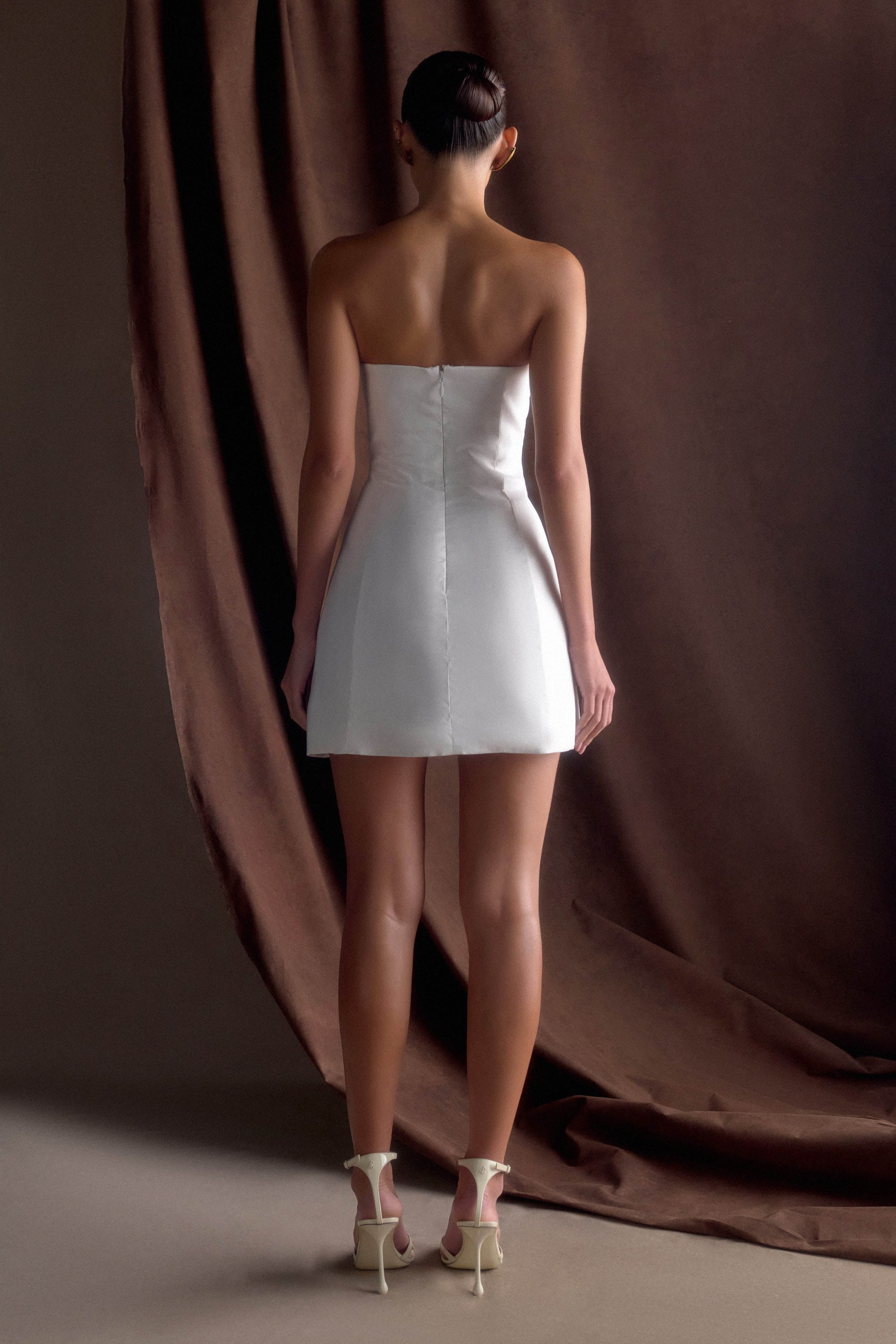 Leslie Gathered Taffeta Mini Dress - White #5