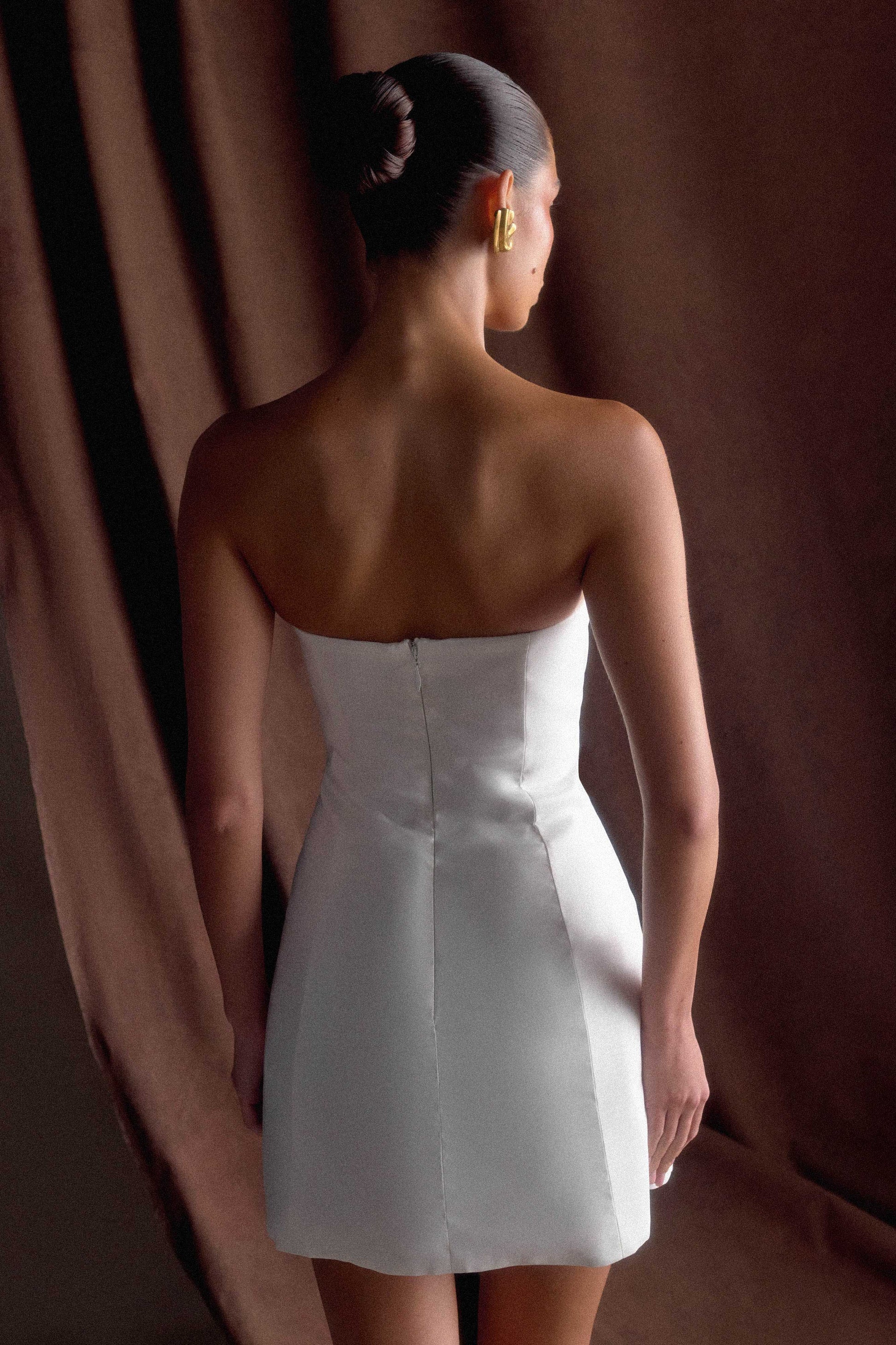 Leslie Gathered Taffeta Mini Dress - White #2