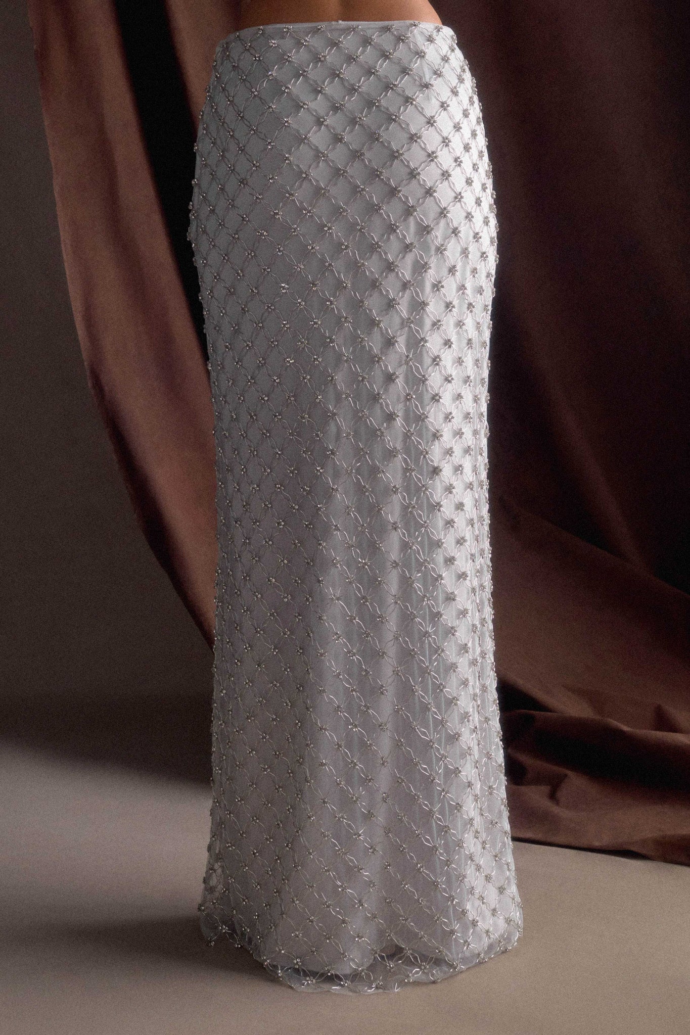 Zuri Hand Beaded Embellished Maxi Skirt - Silver #6