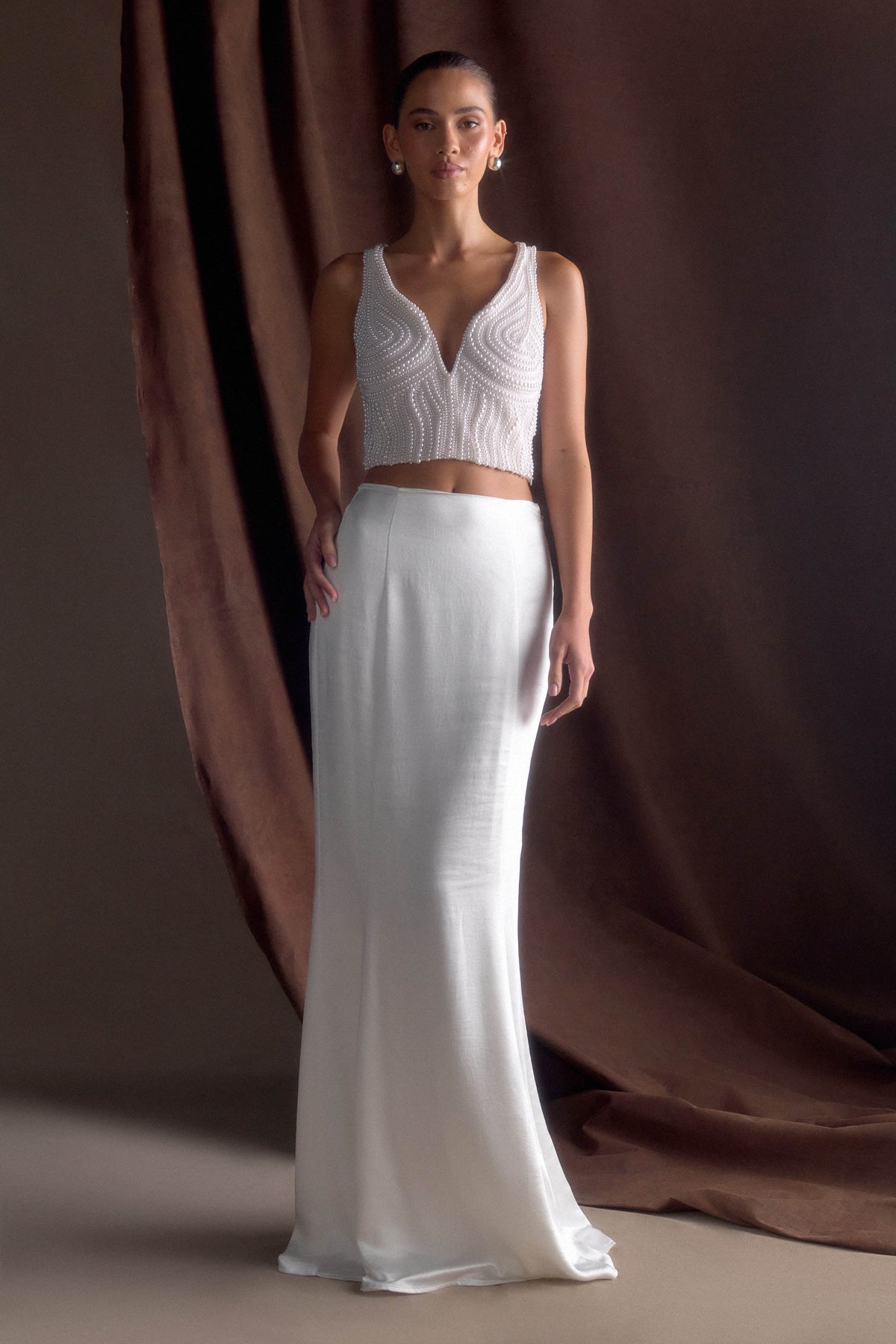 Khloe Satin Fishtail Maxi Skirt - White #6