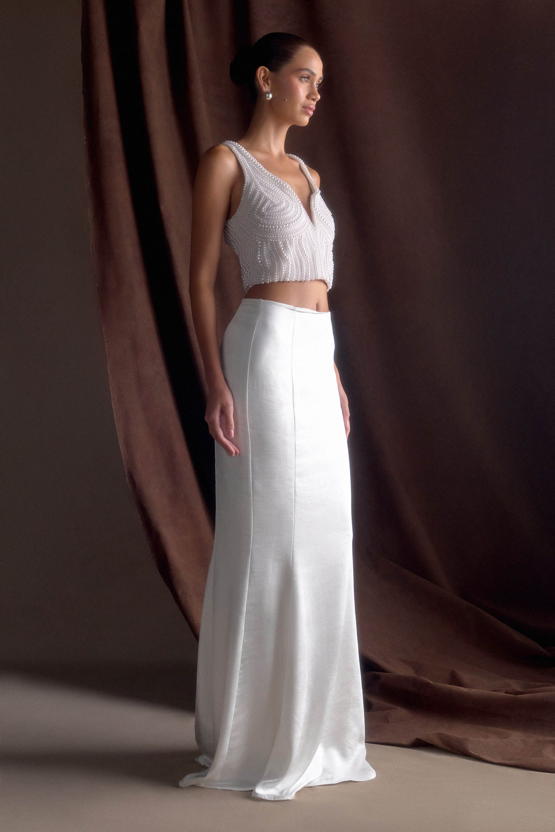 Khloe Satin Fishtail Maxi Skirt - White #3