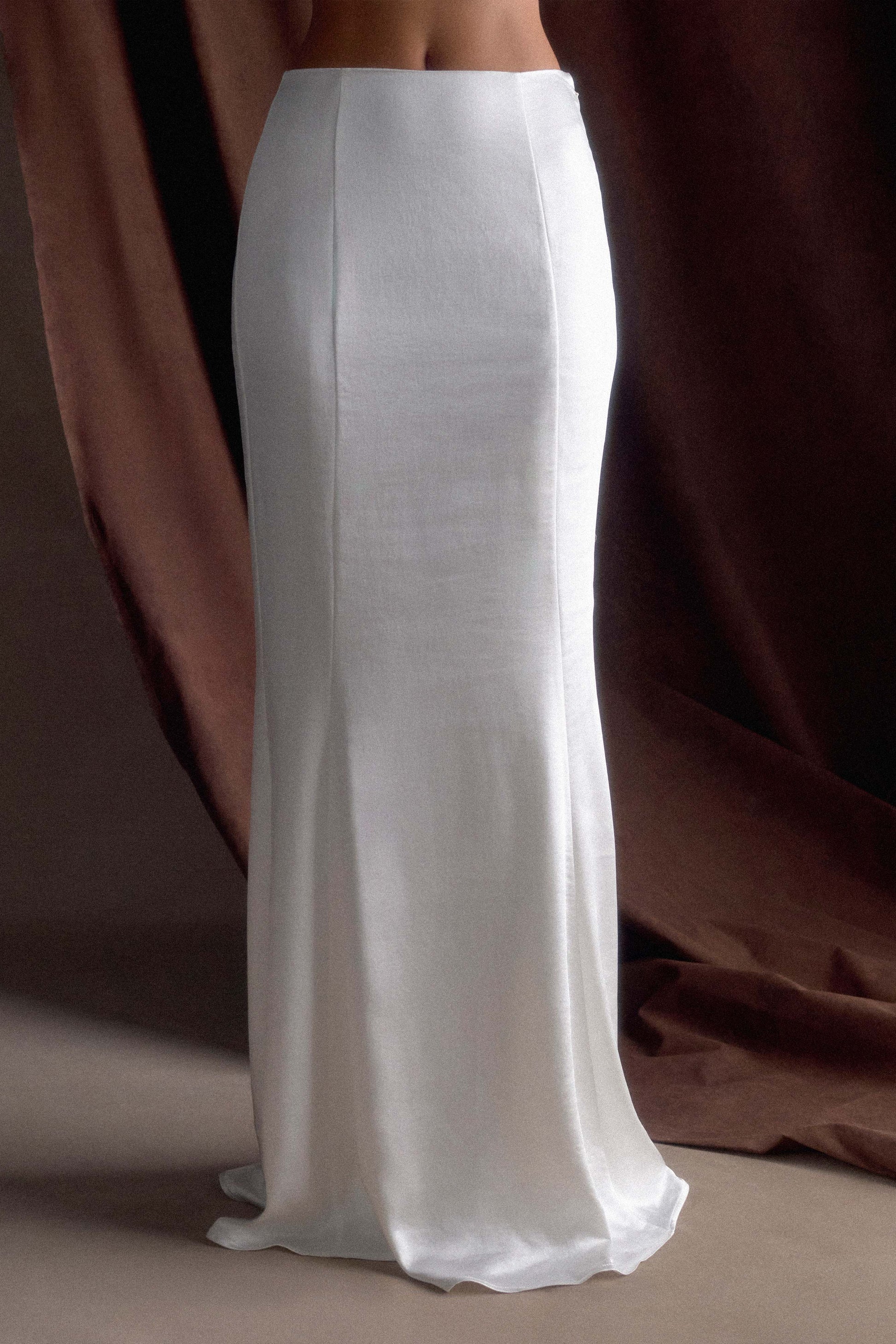 Khloe Satin Fishtail Maxi Skirt - White #4