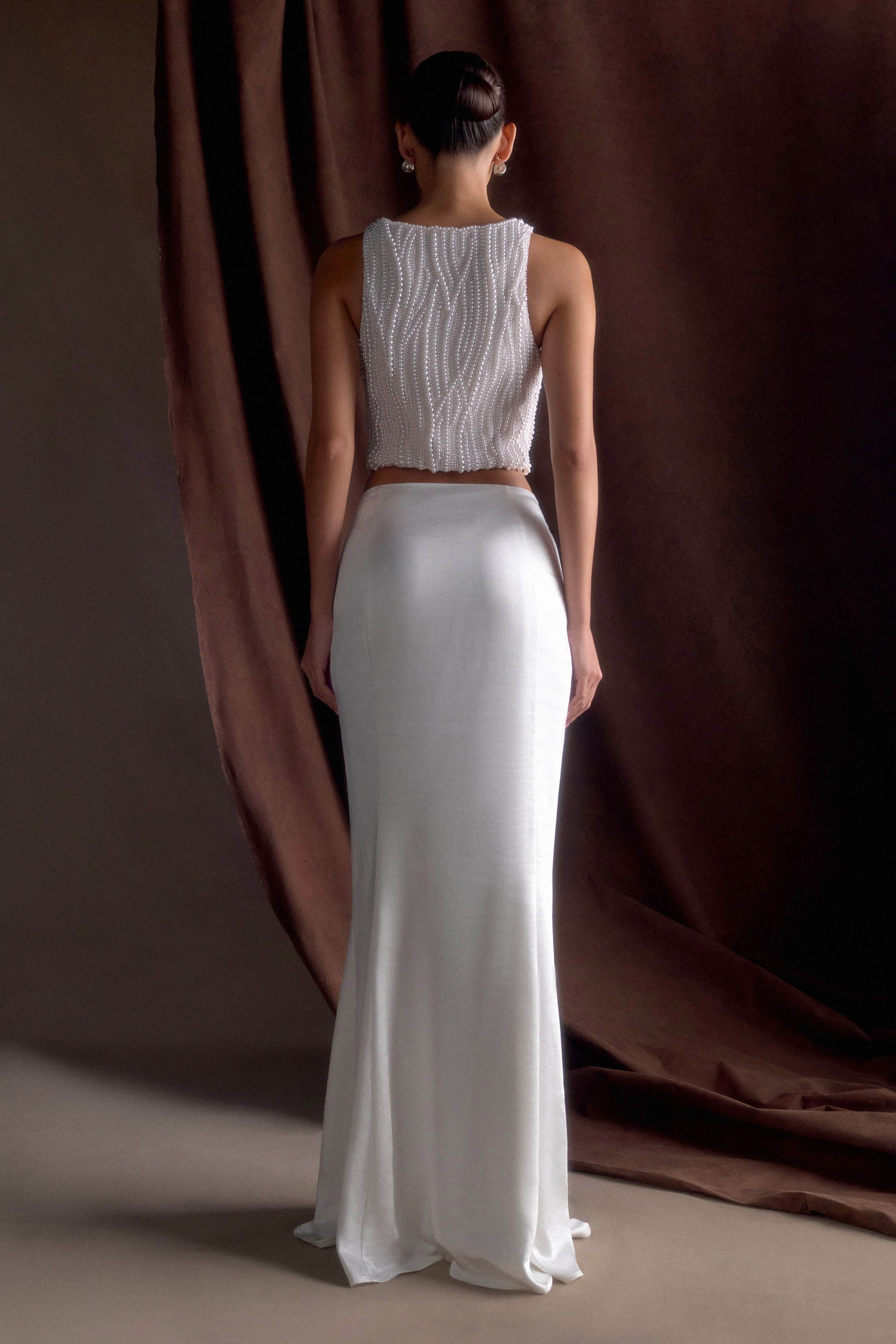Khloe Satin Fishtail Maxi Skirt - White #2