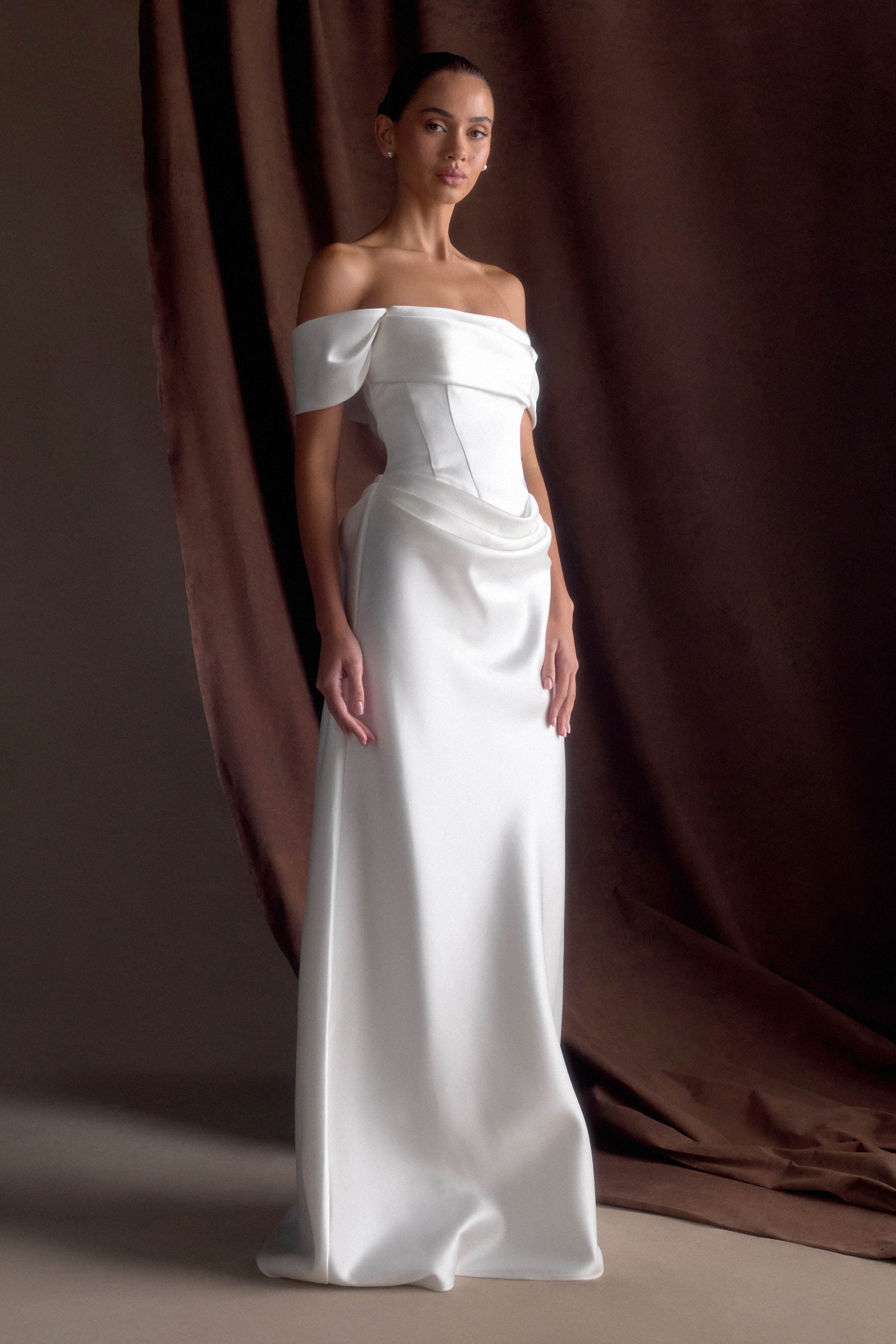 Luna Satin Off Shoulder Gown - White #4