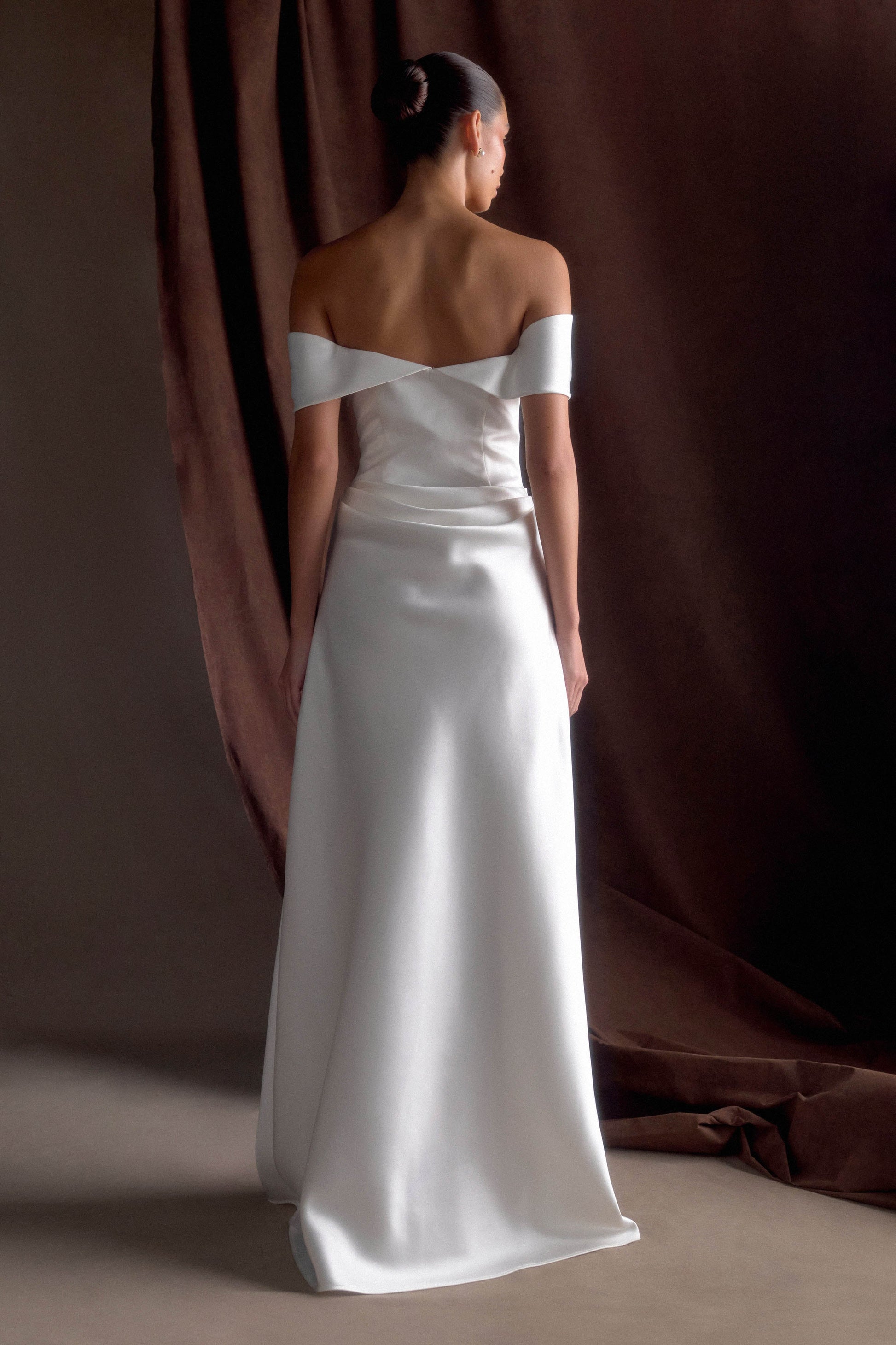 Luna Satin Off Shoulder Gown - White #2