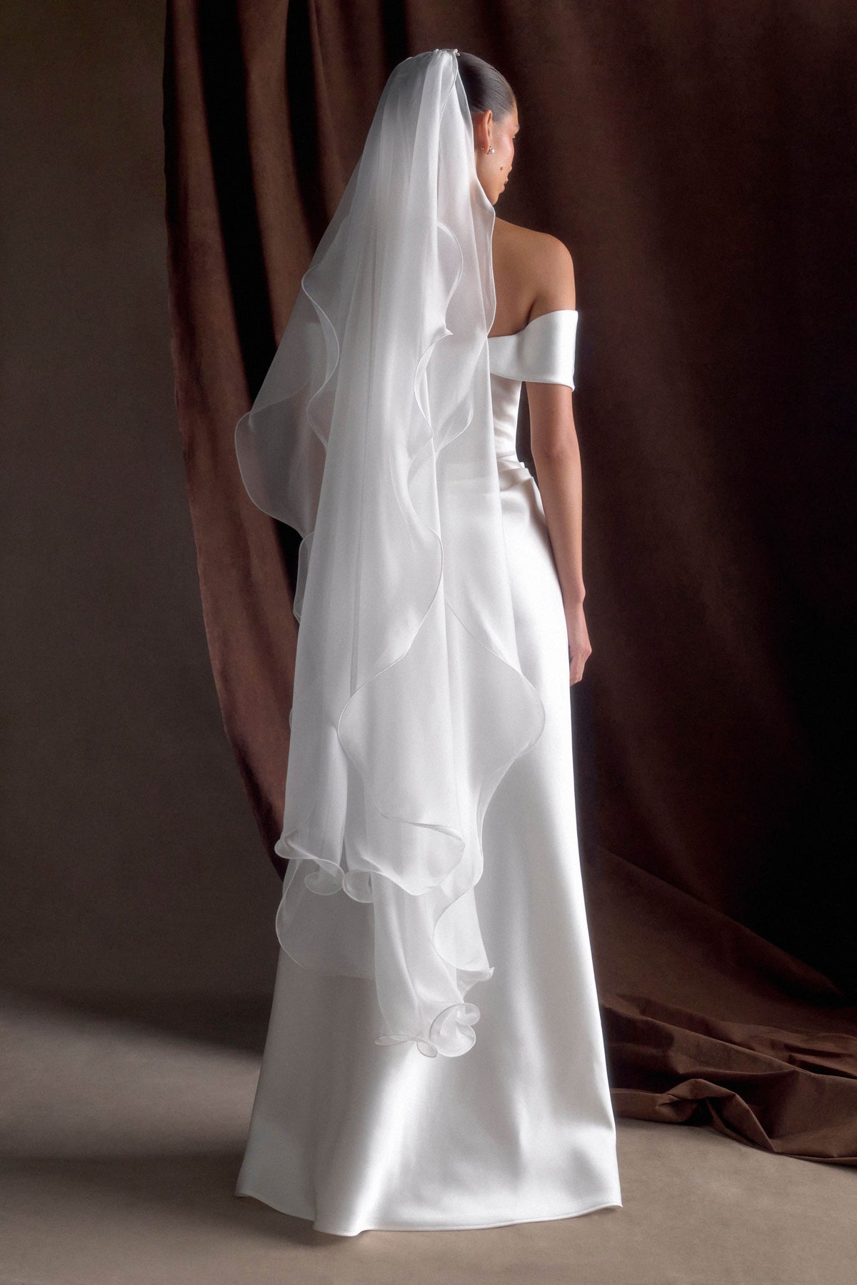 Asteria Draped Chiffon Veil - Ivory #5