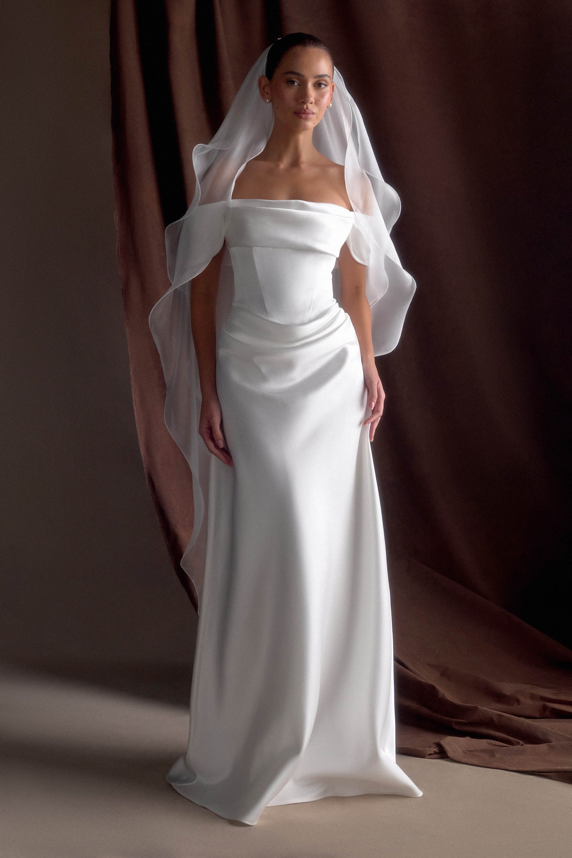 Asteria Draped Chiffon Veil - Ivory #2