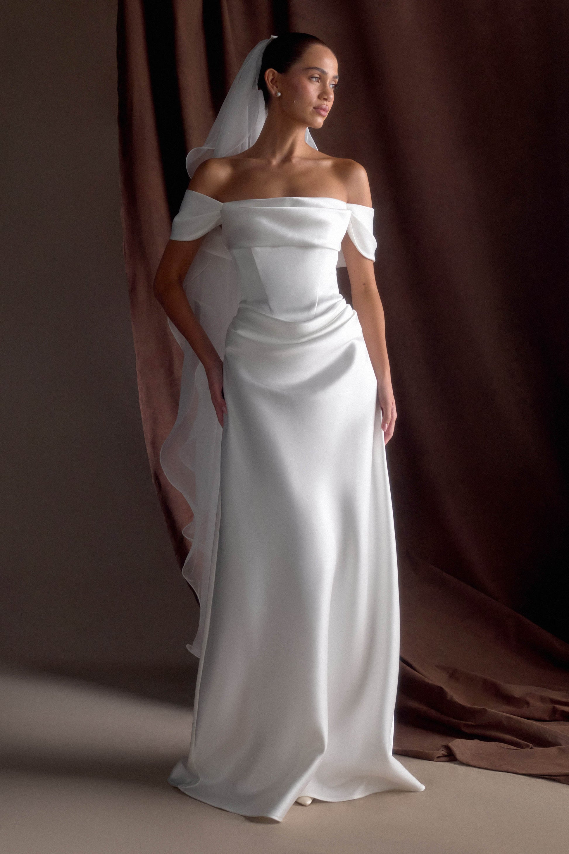 Asteria Draped Chiffon Veil - Ivory #6
