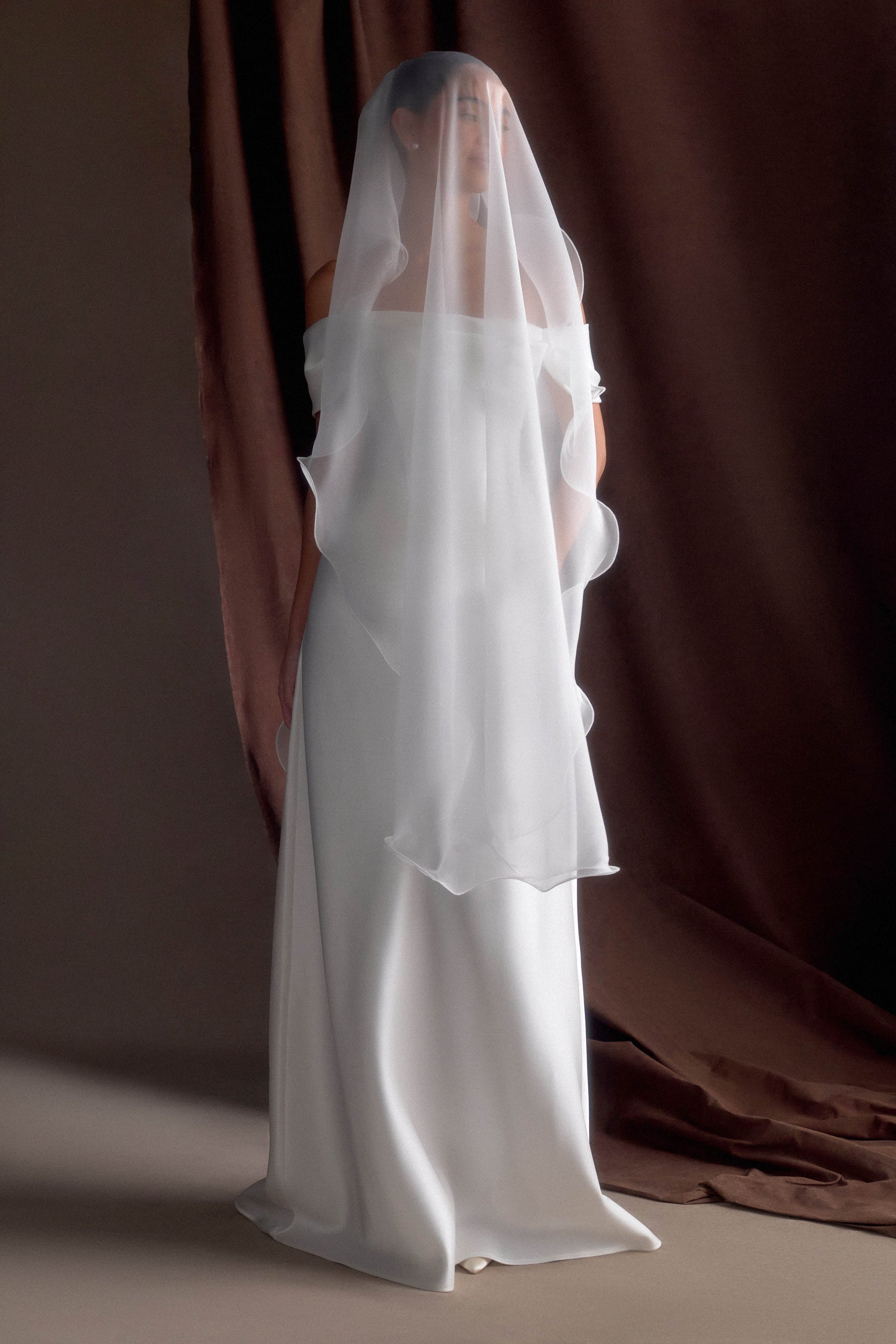 Asteria Draped Chiffon Veil - Ivory #7