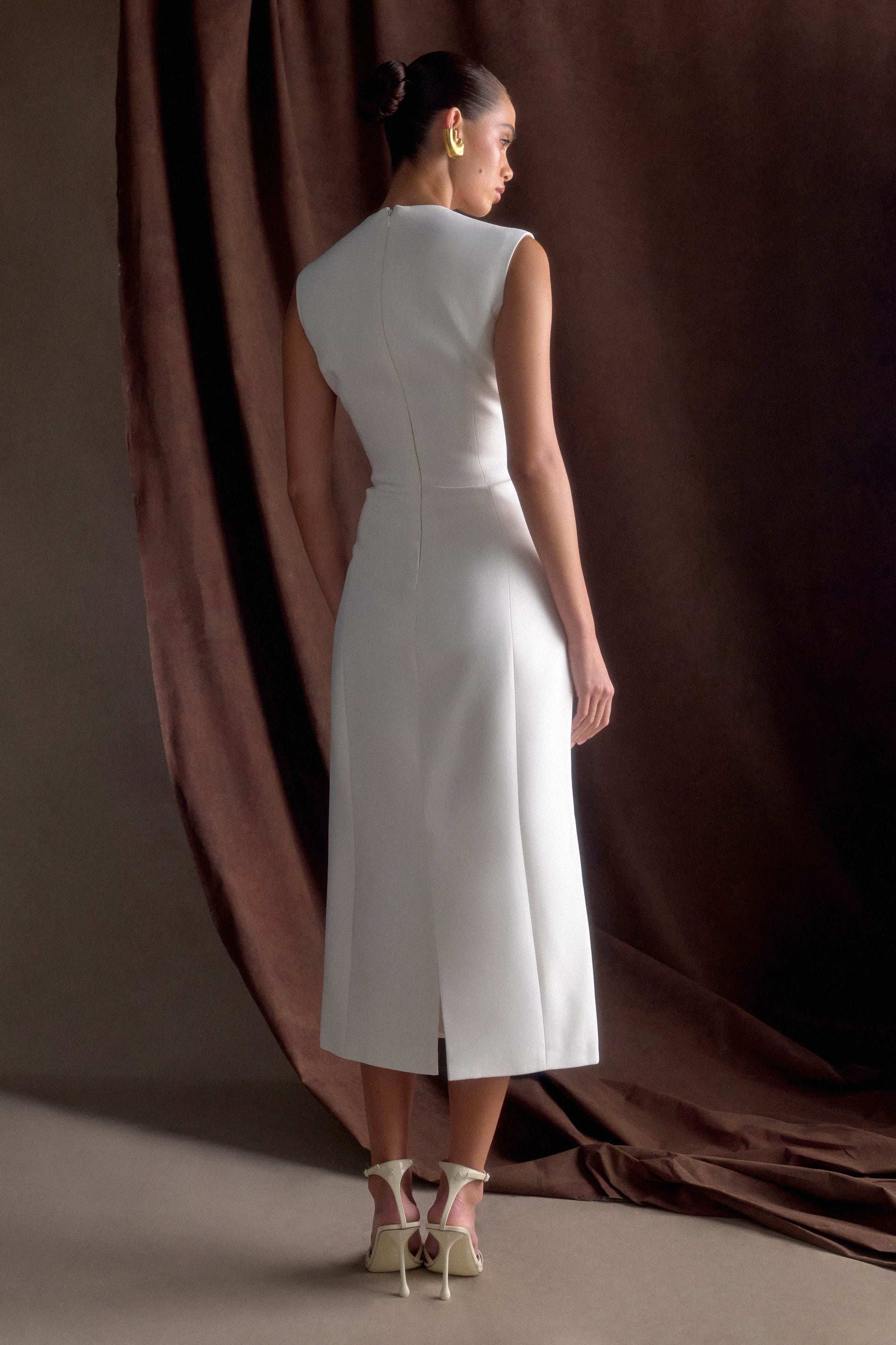 Audrine Suiting Sleeveless Midi Dress - Ivory #2