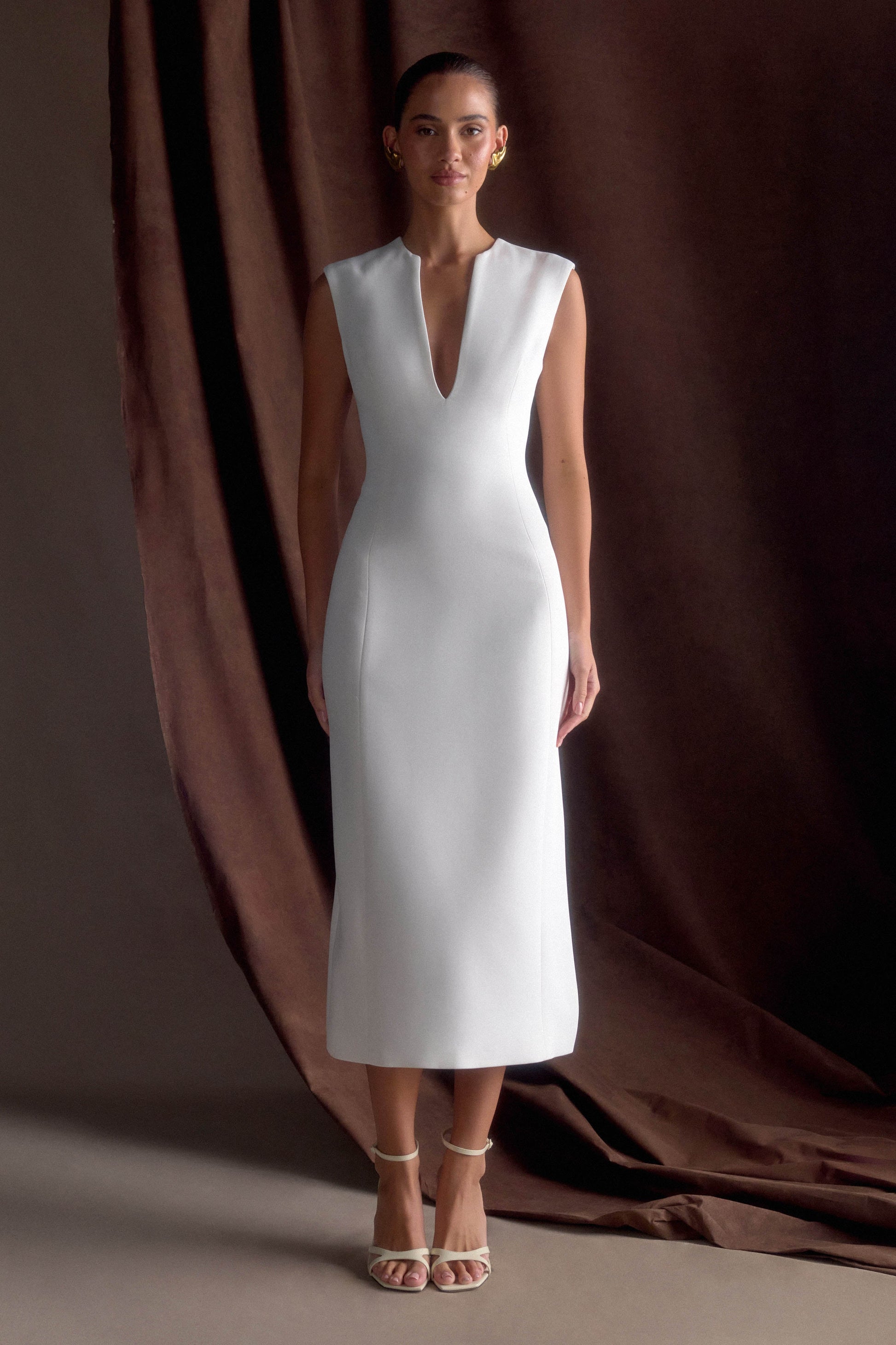 Audrine Suiting Sleeveless Midi Dress - Ivory #7
