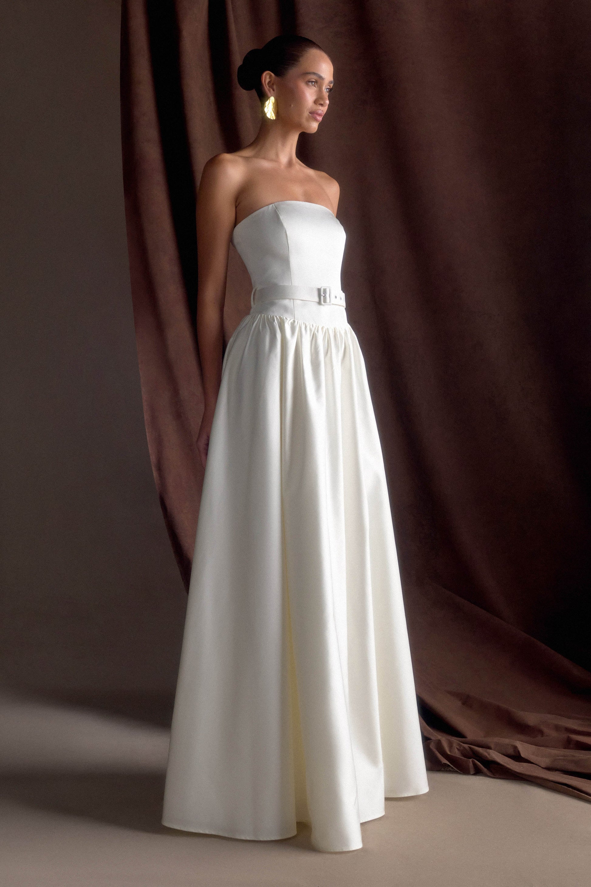 Florence Strapless Belted Maxi Dress - White #4