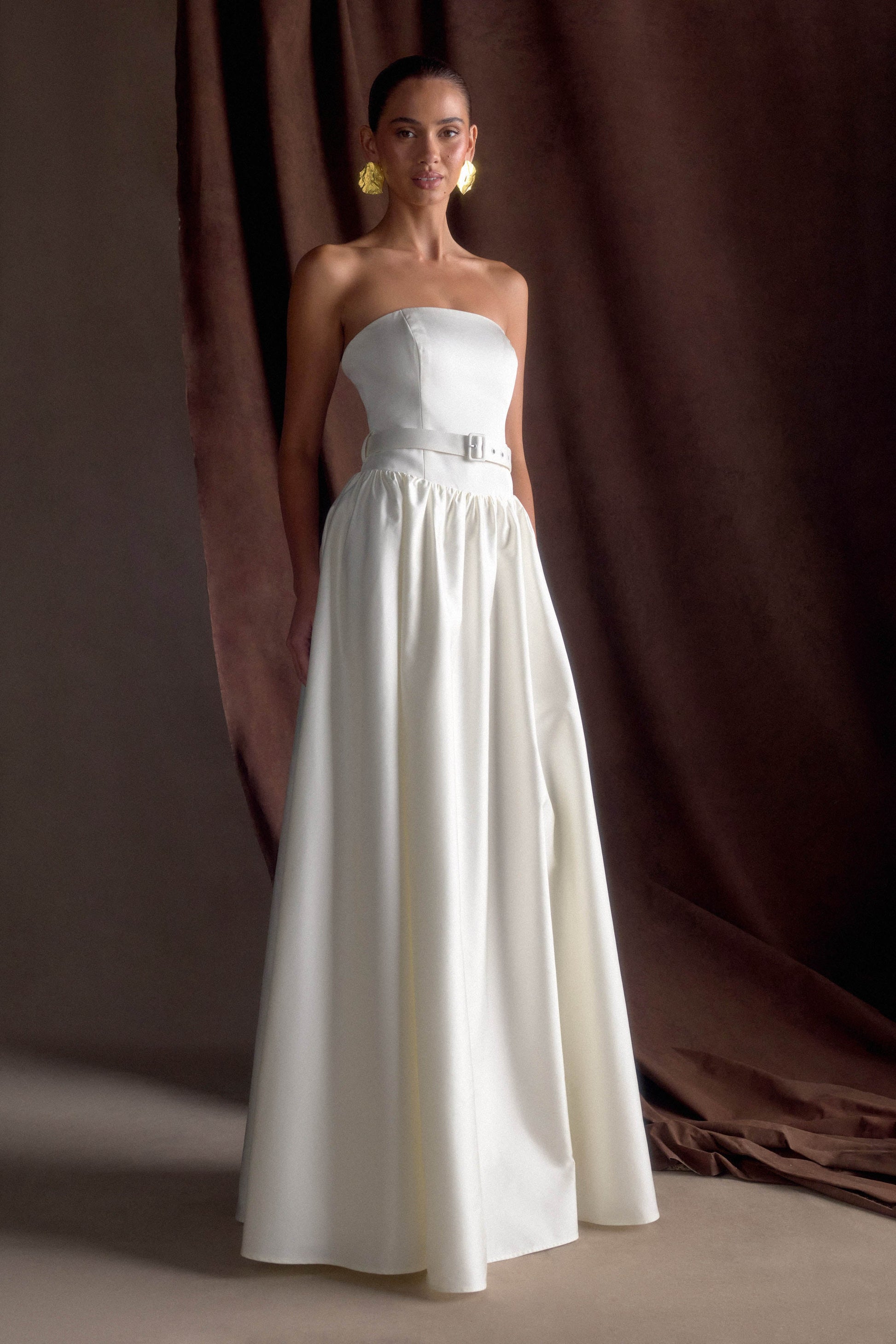 Florence Strapless Belted Maxi Dress - White #5
