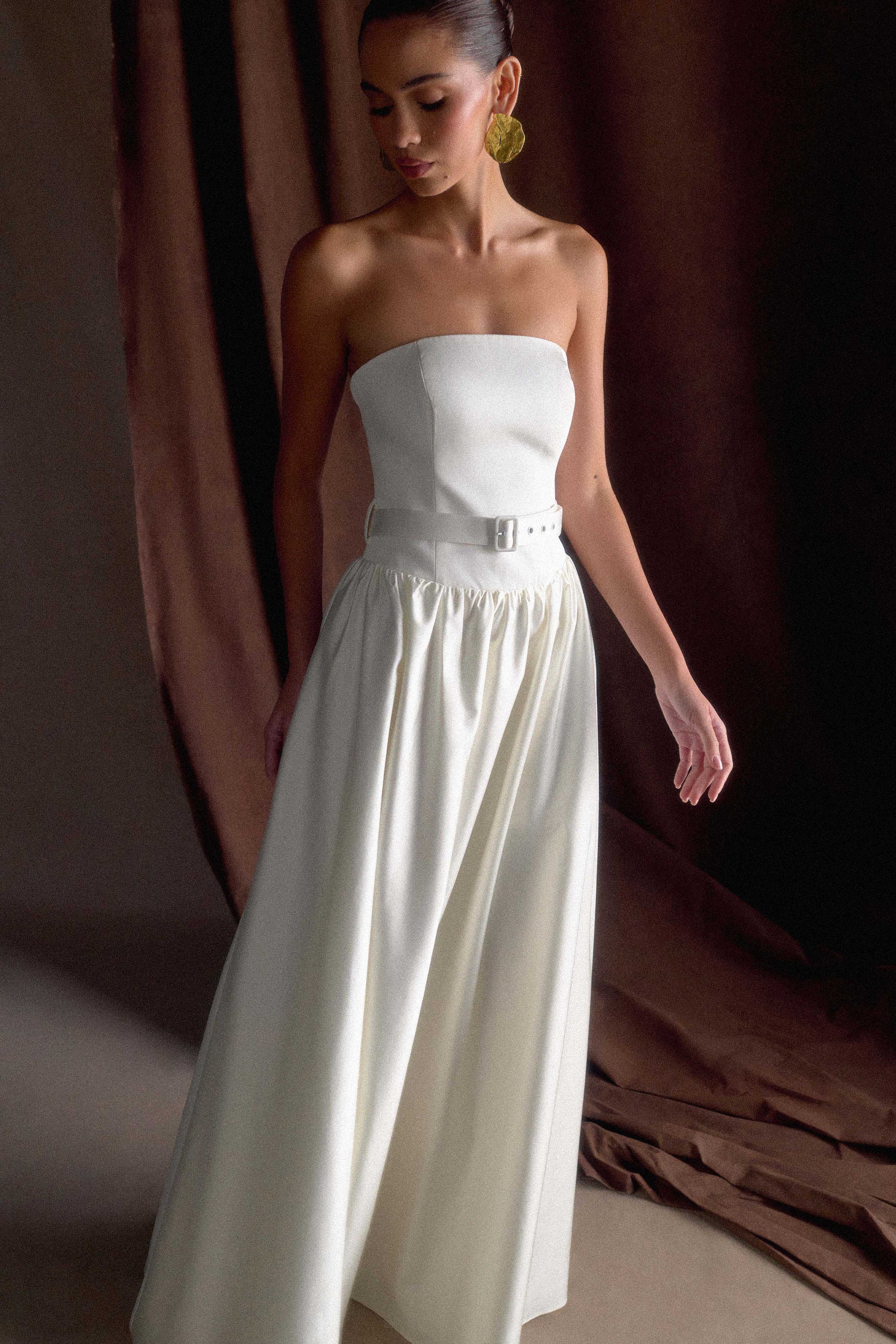 Florence Strapless Belted Maxi Dress - White #3