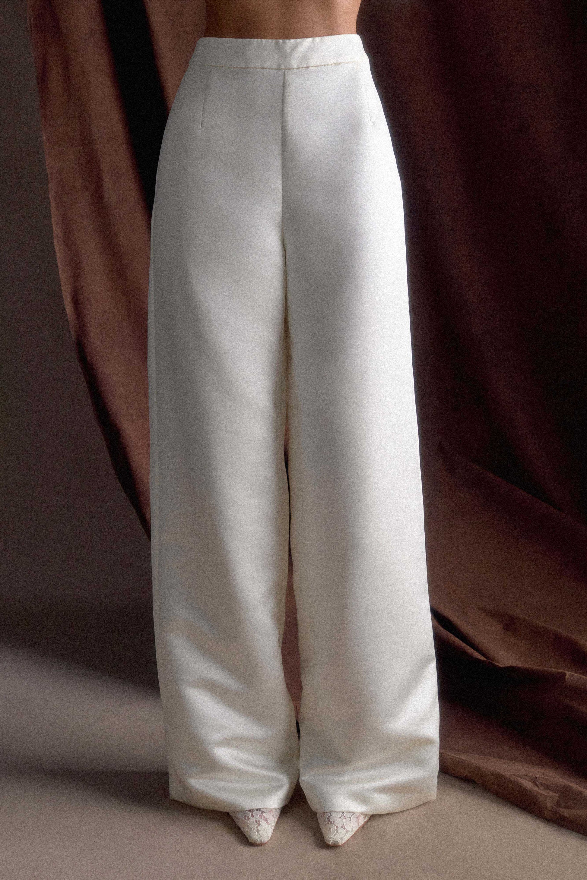 Ada Satin Straight Leg Pant - Ivory #2