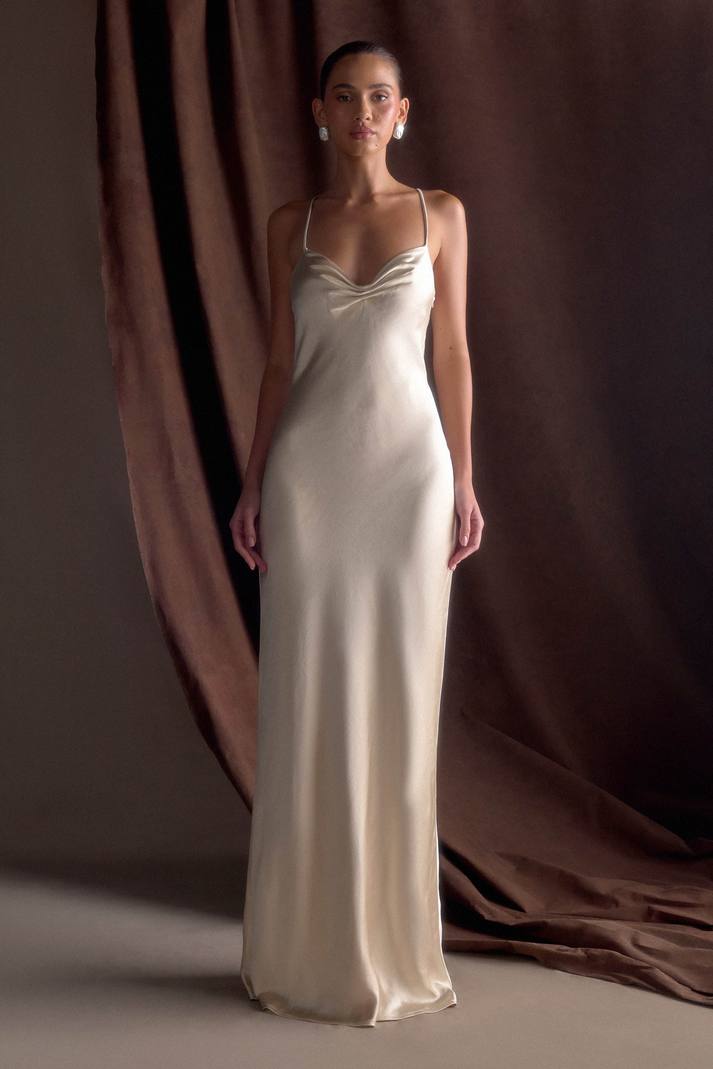 Lilly Sweetheart Satin Maxi Dress - Blush Gold