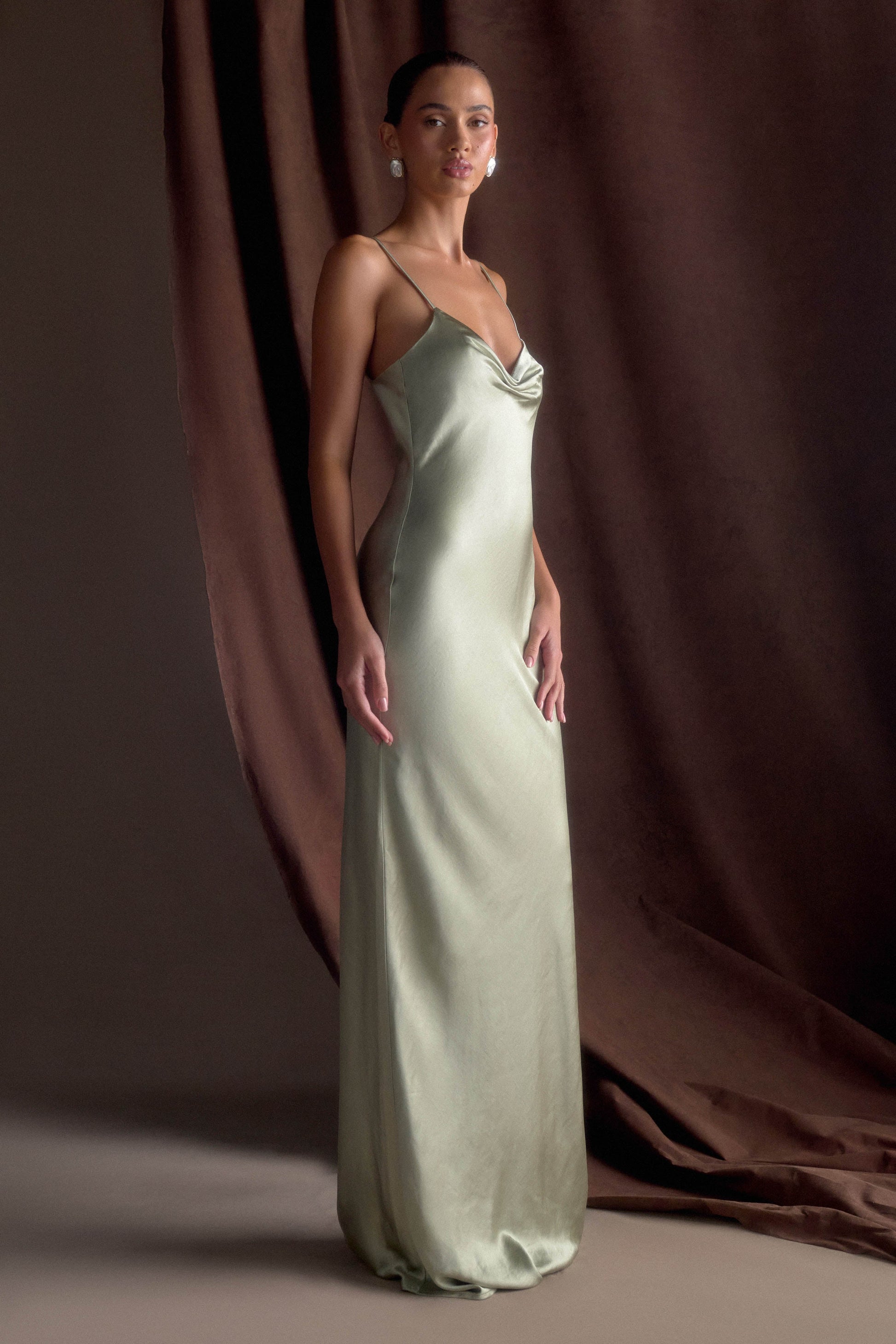 Lilly Sweetheart Satin Maxi Dress - Sage #9