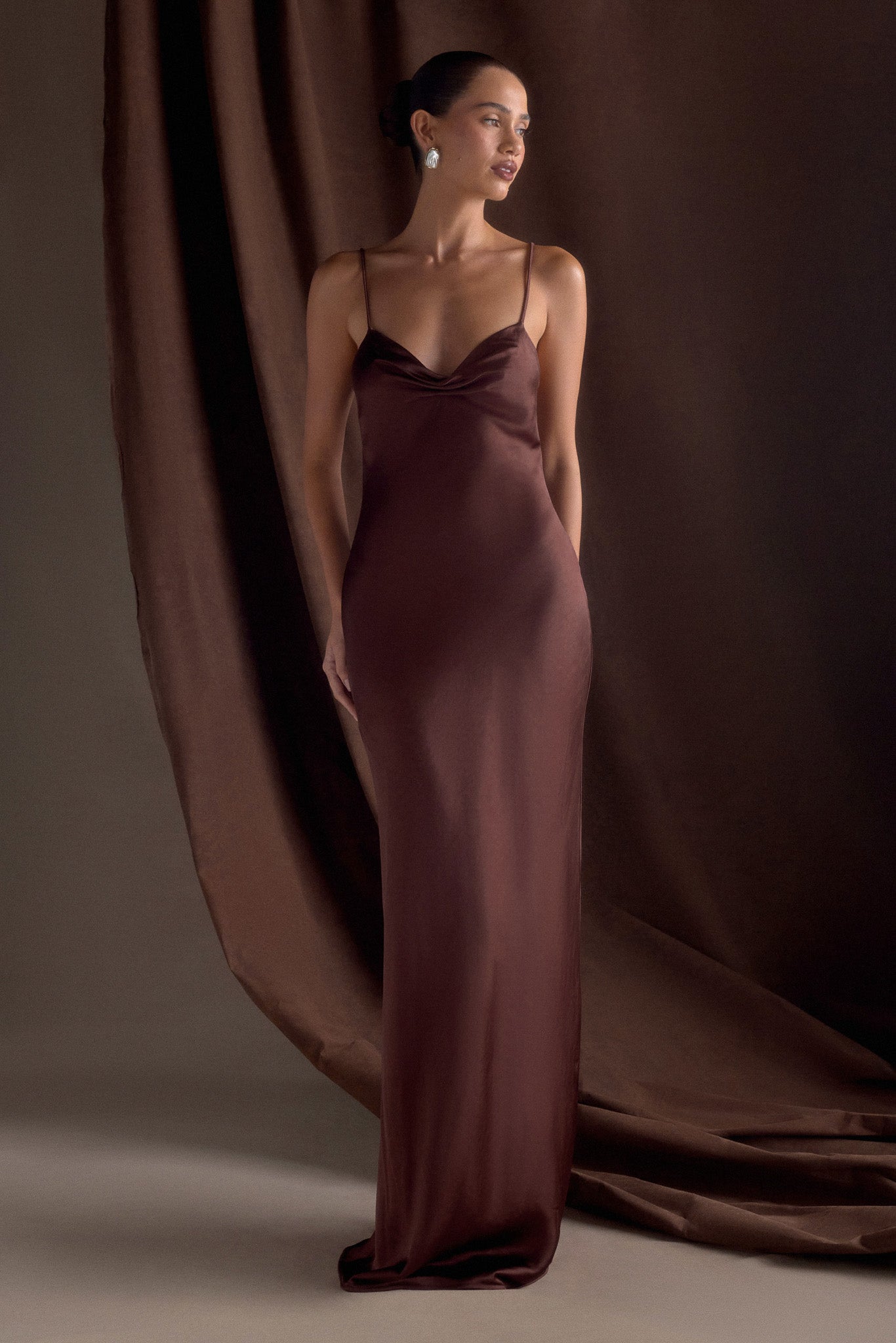 Lilly Sweetheart Satin Maxi Dress - Dark Chocolate #11